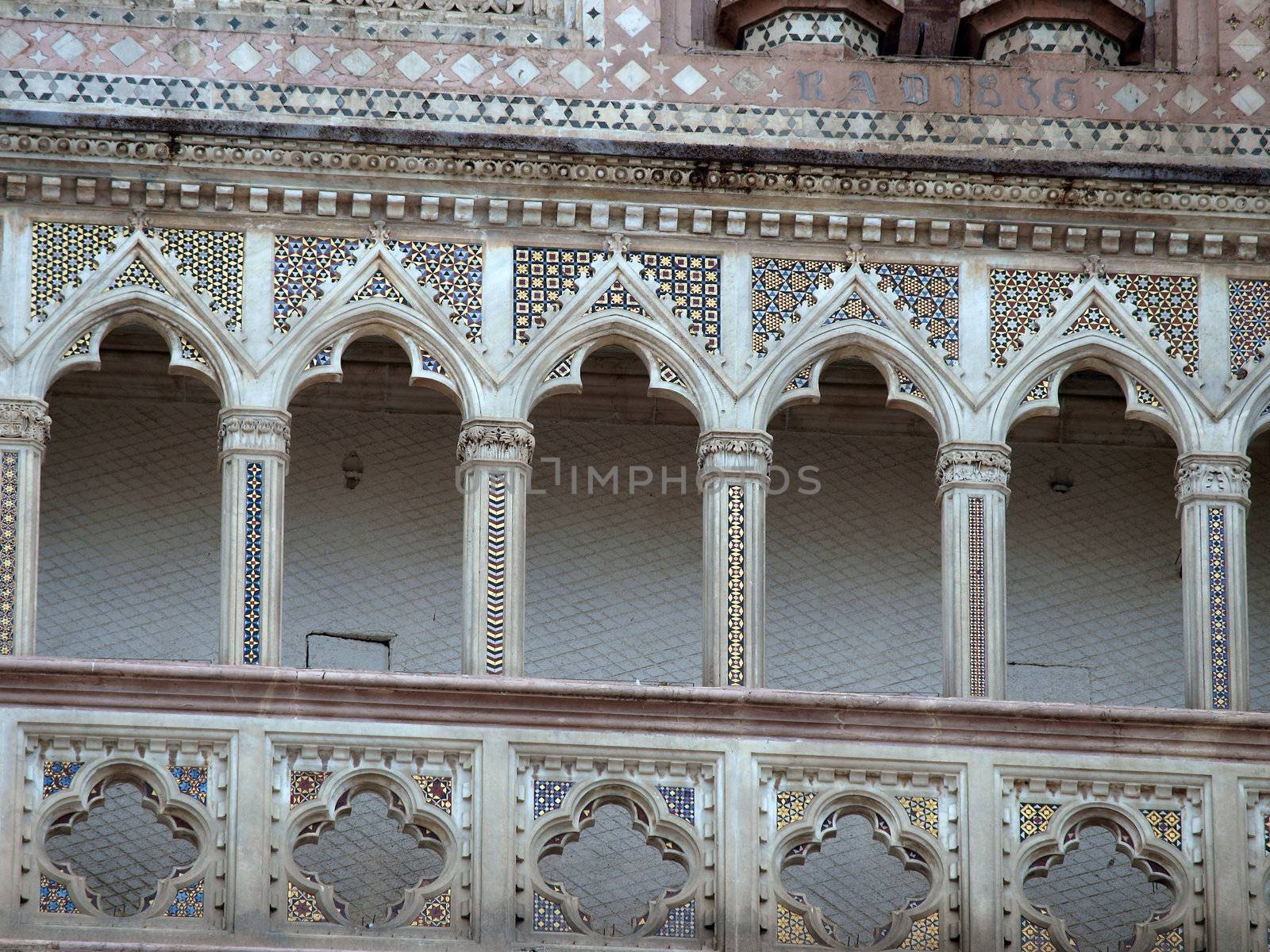 Detail of the facade of Orvieto Cathedral. (1290 - 1600 a. c.) Richly decorated with lots of stone mosaics 