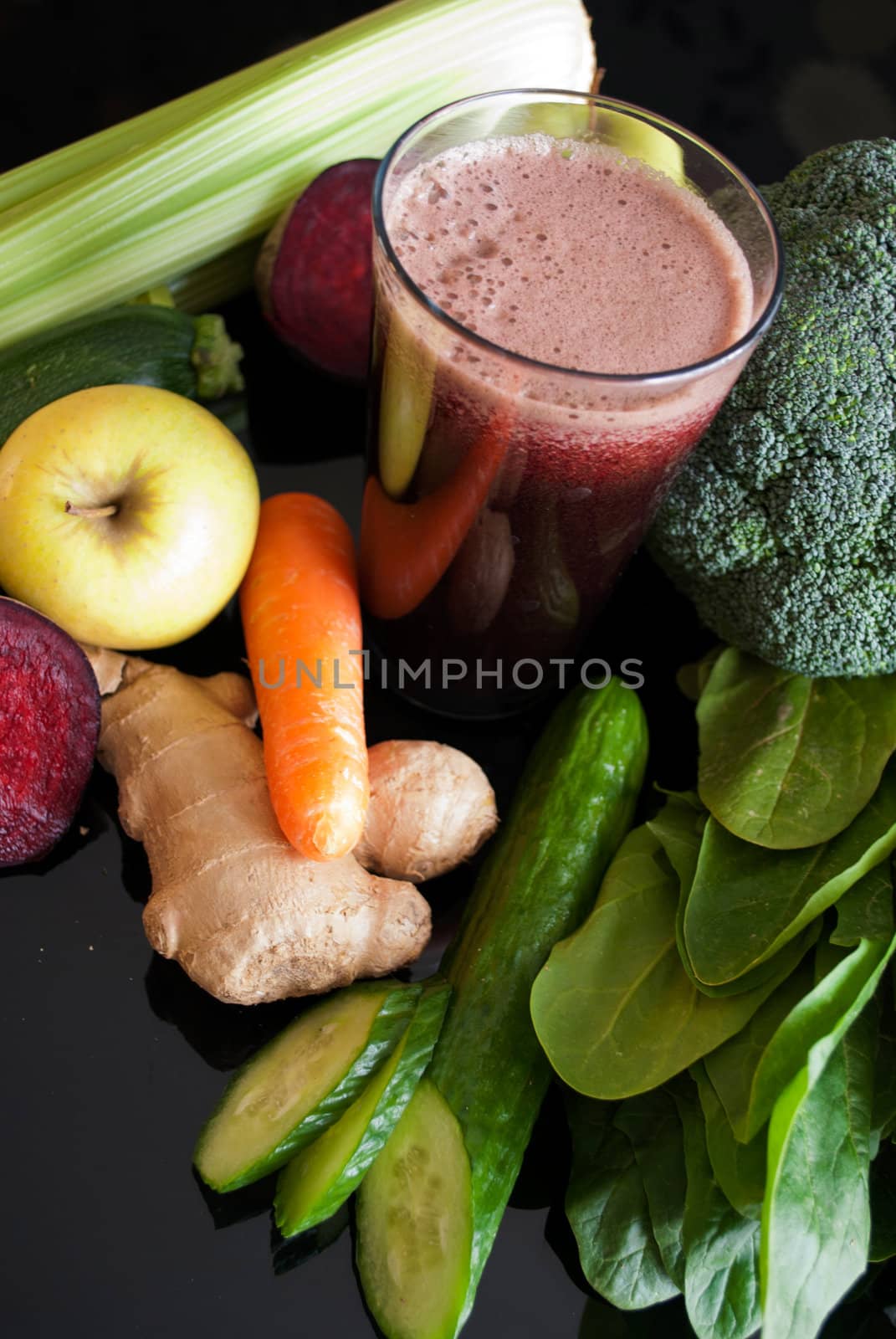 healthy juice made of organic fresh fruits and vegetables
