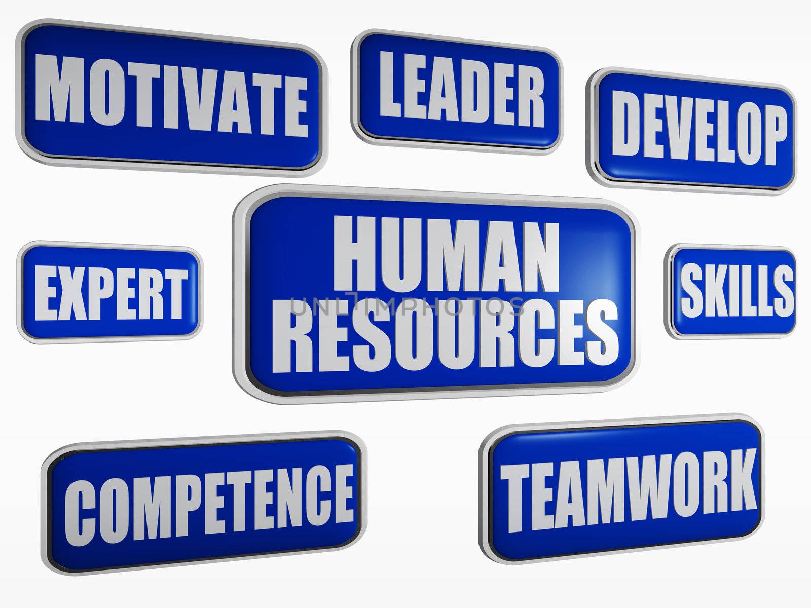 human resources - text in 3d blue banners with business concept words