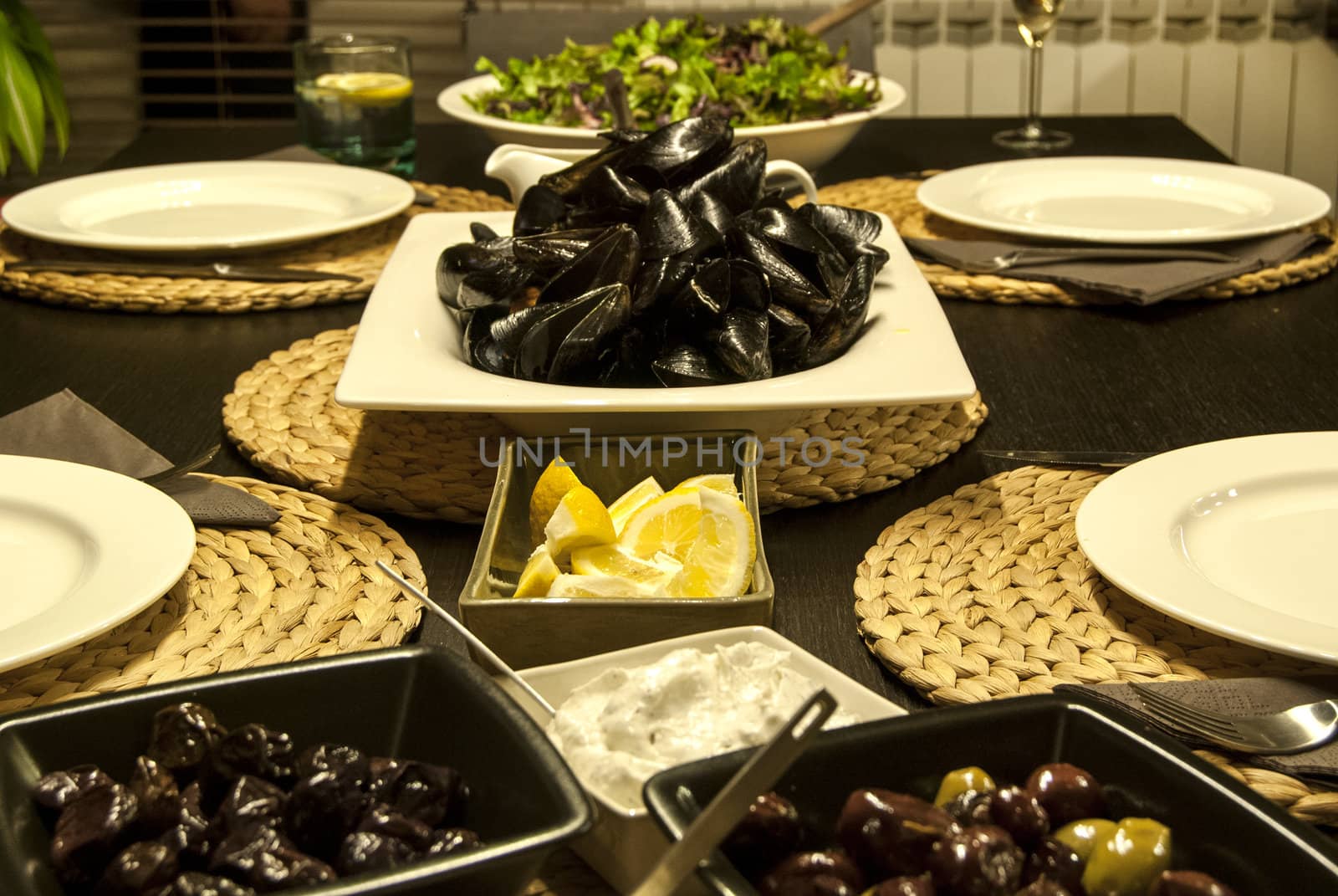 Dishes with mussels,olives,caviar by varbenov