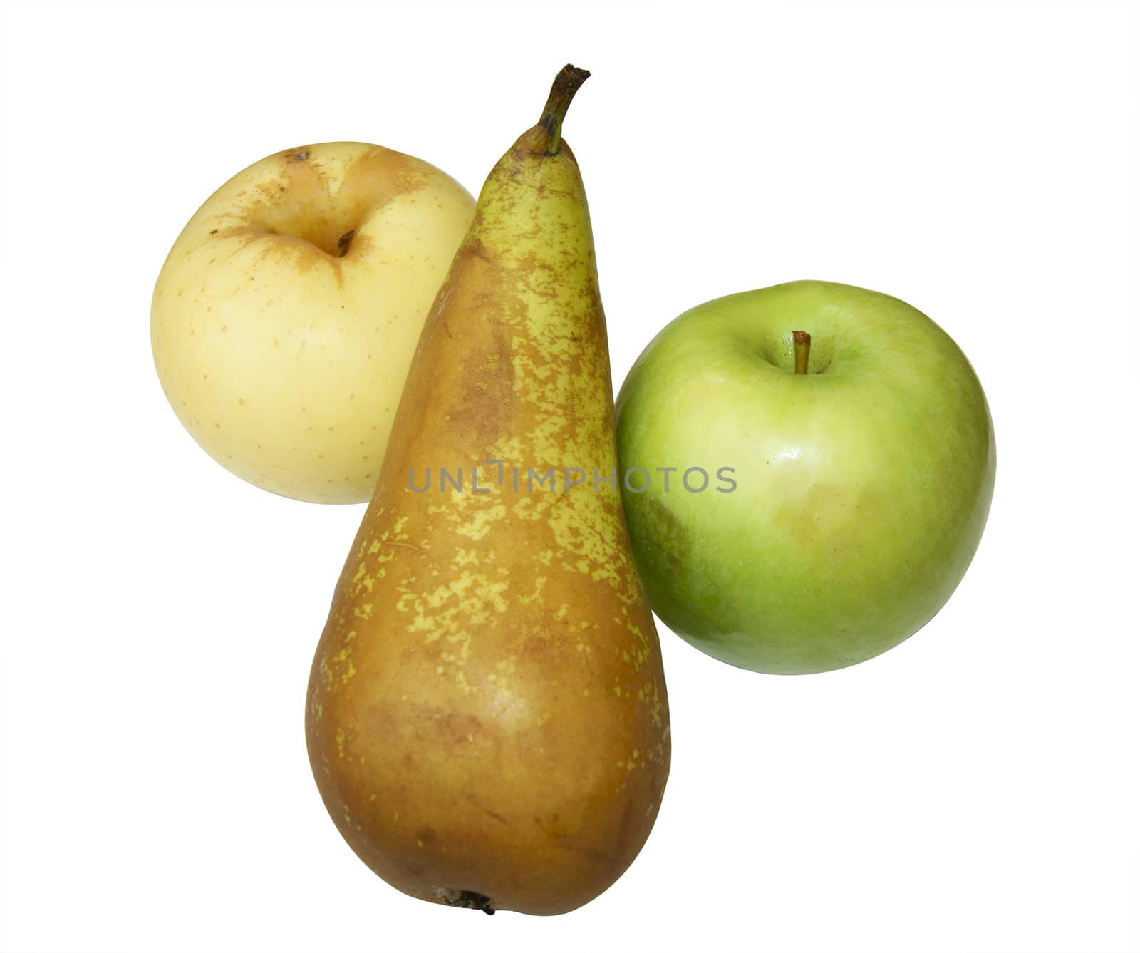 Apple and pear on white background by cobol1964