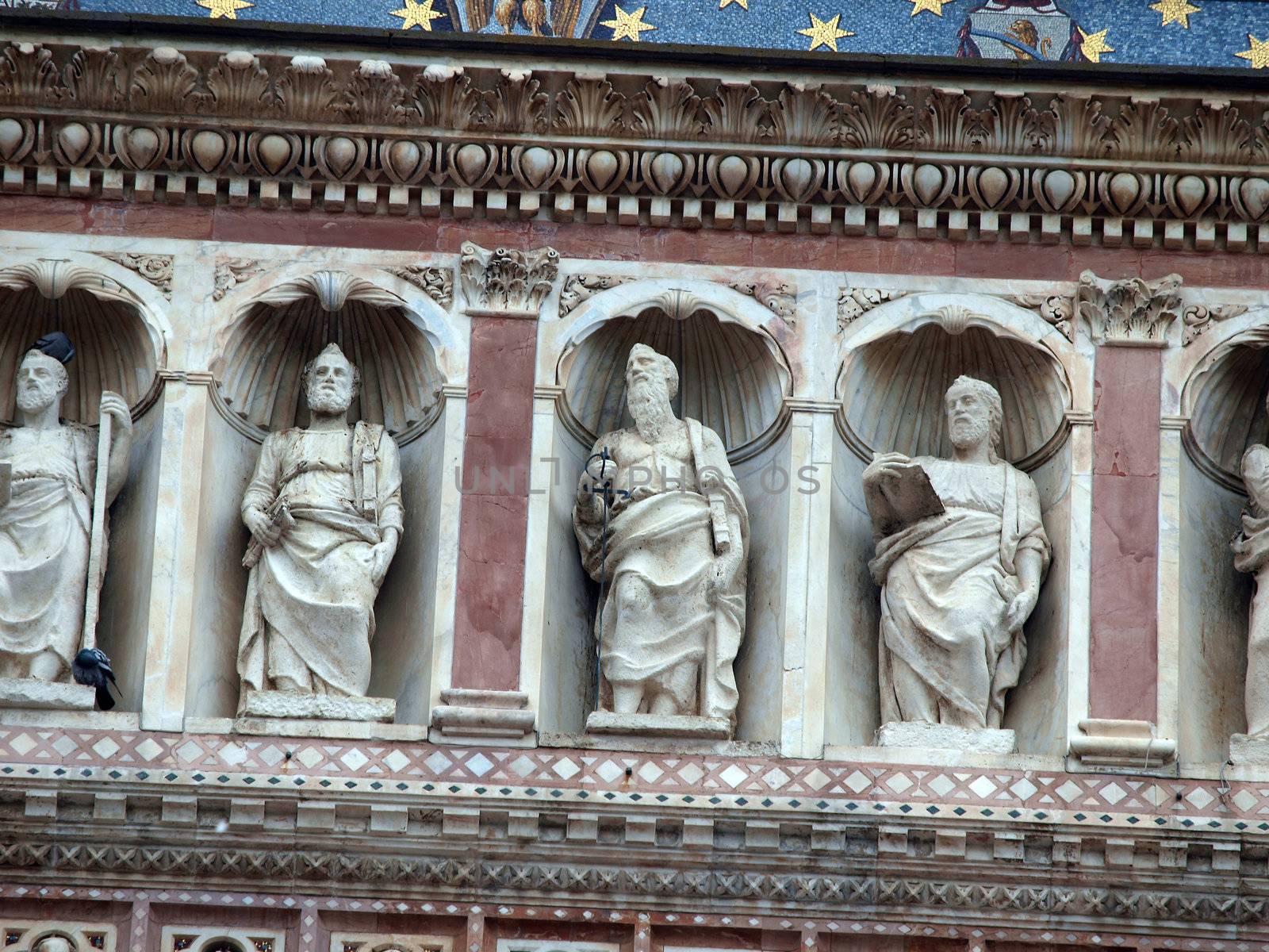 Detail of the facade of Orvieto Cathedral. (1290 - 1600 a. c.) Richly decorated with lots of stone mosaics