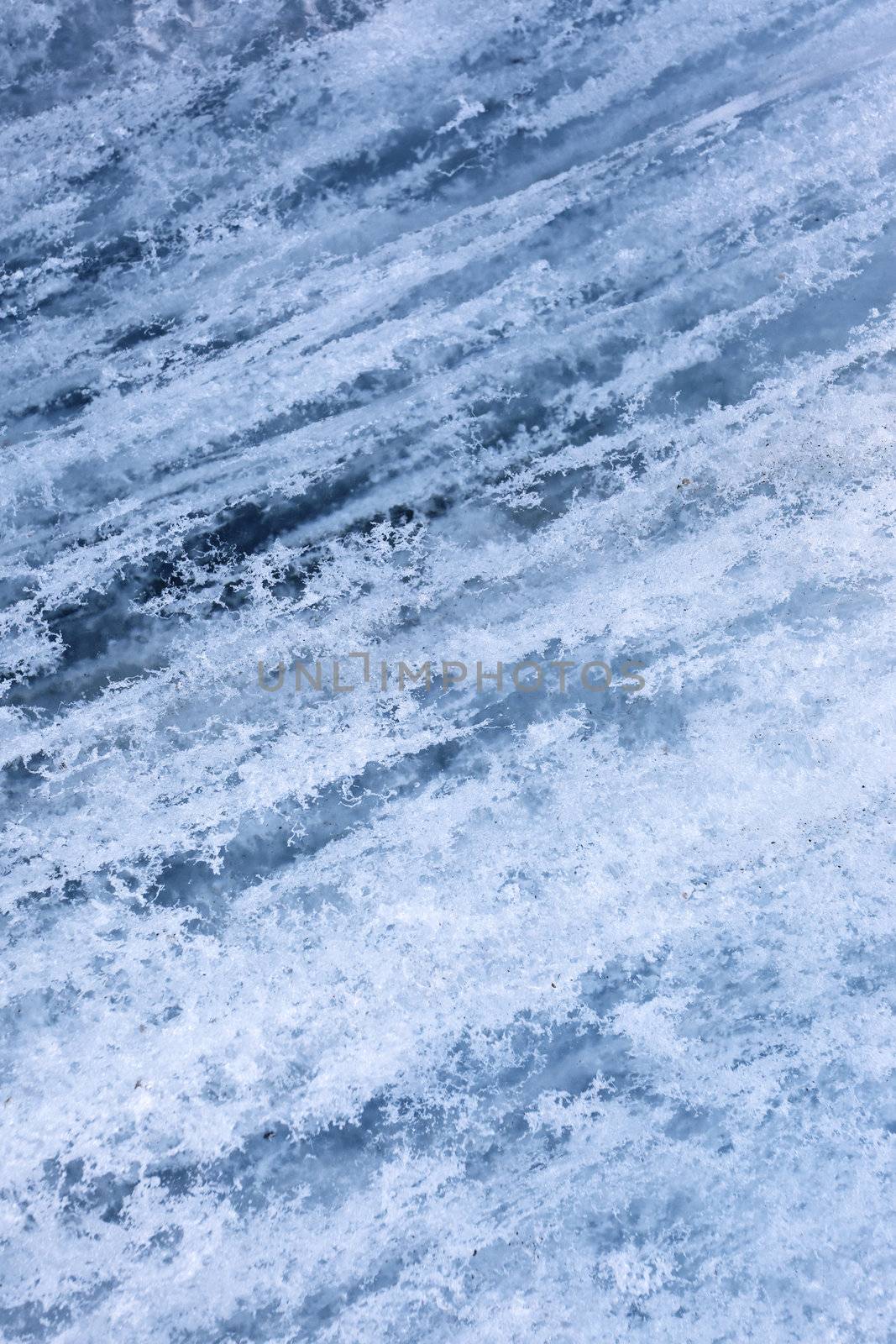 Full frame ice background, frozen water, blue 