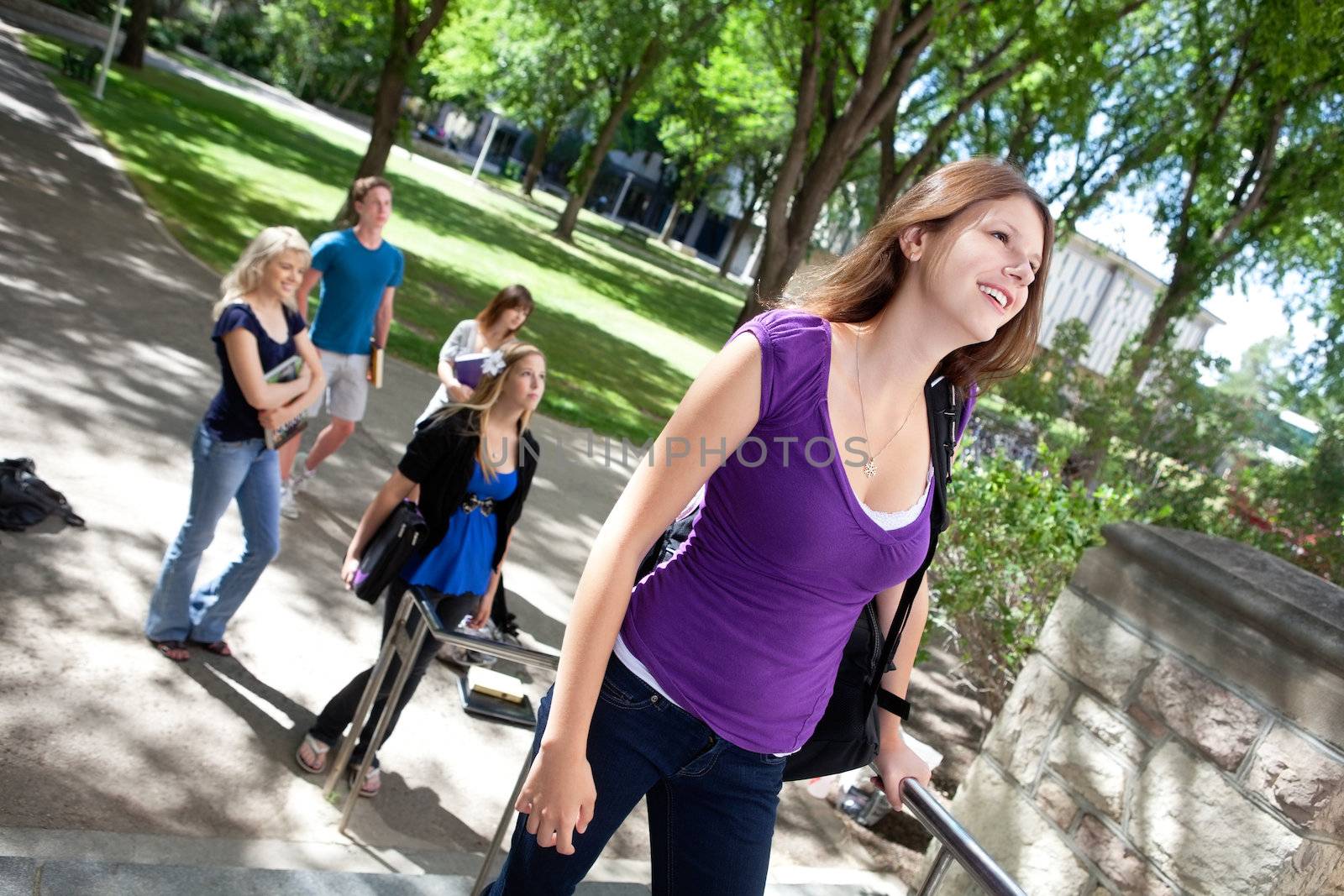 Students going to college by leaf