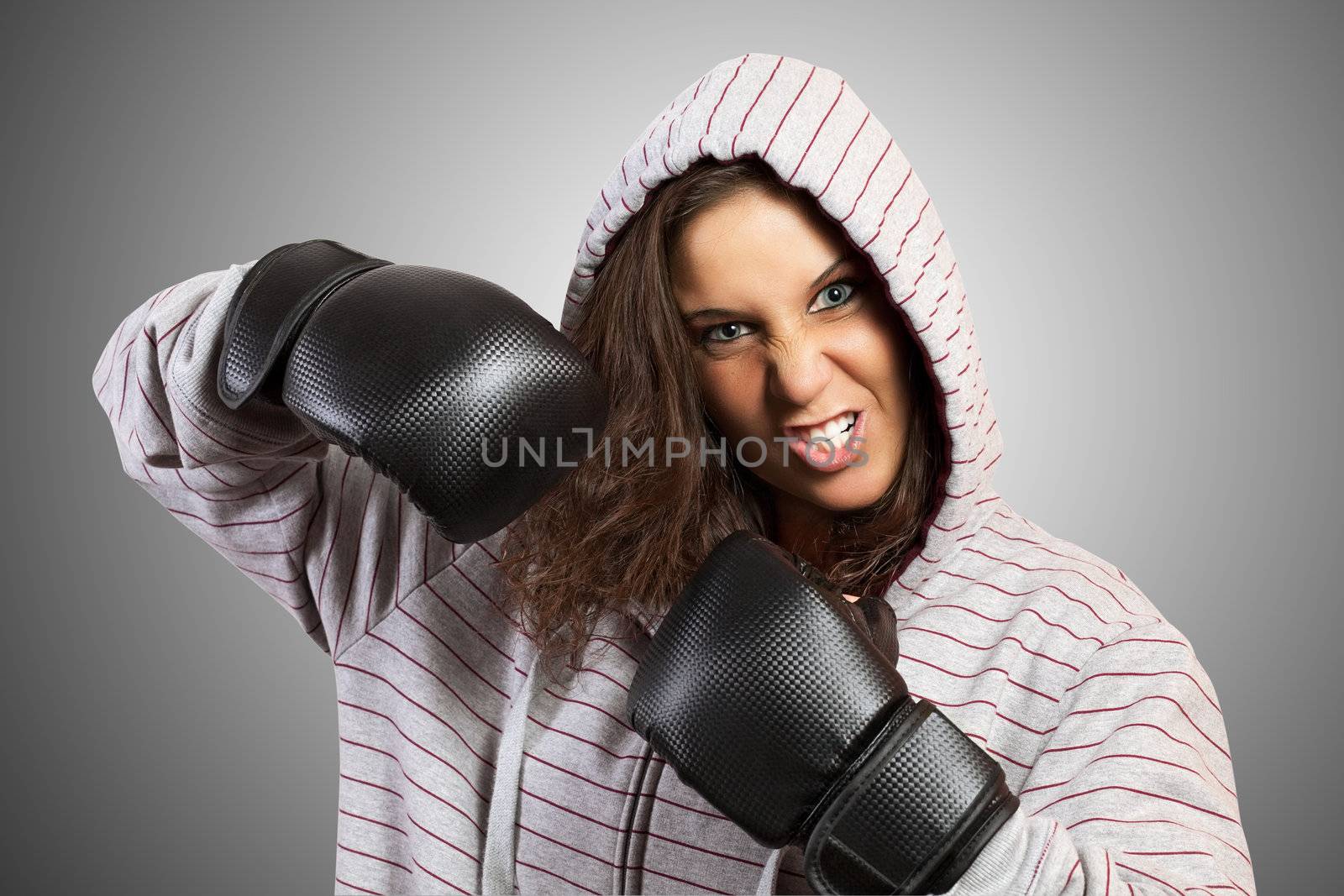 Portrait of a woman with boxing gloves