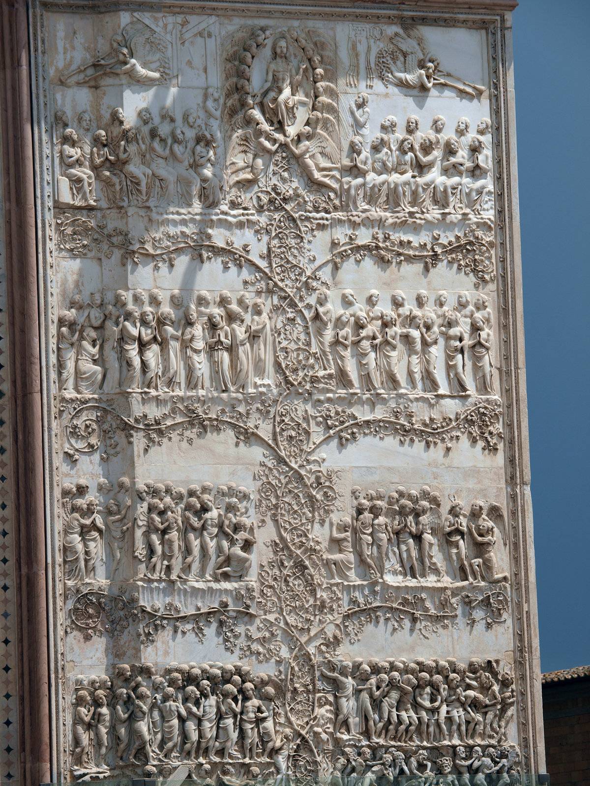 Orvieto - Duomo facade. The fourth pillar with the Last Judgment. Jesus judge among the angels and  saints
