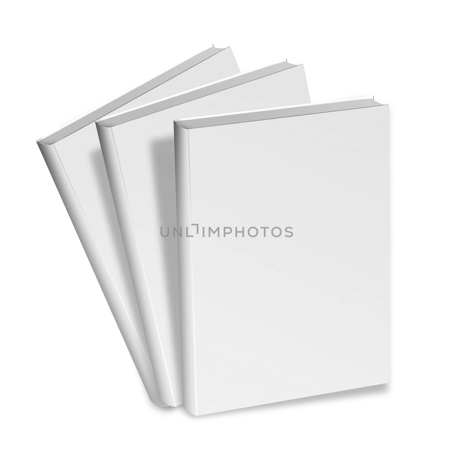 collection of various blank white books on white background with clipping path