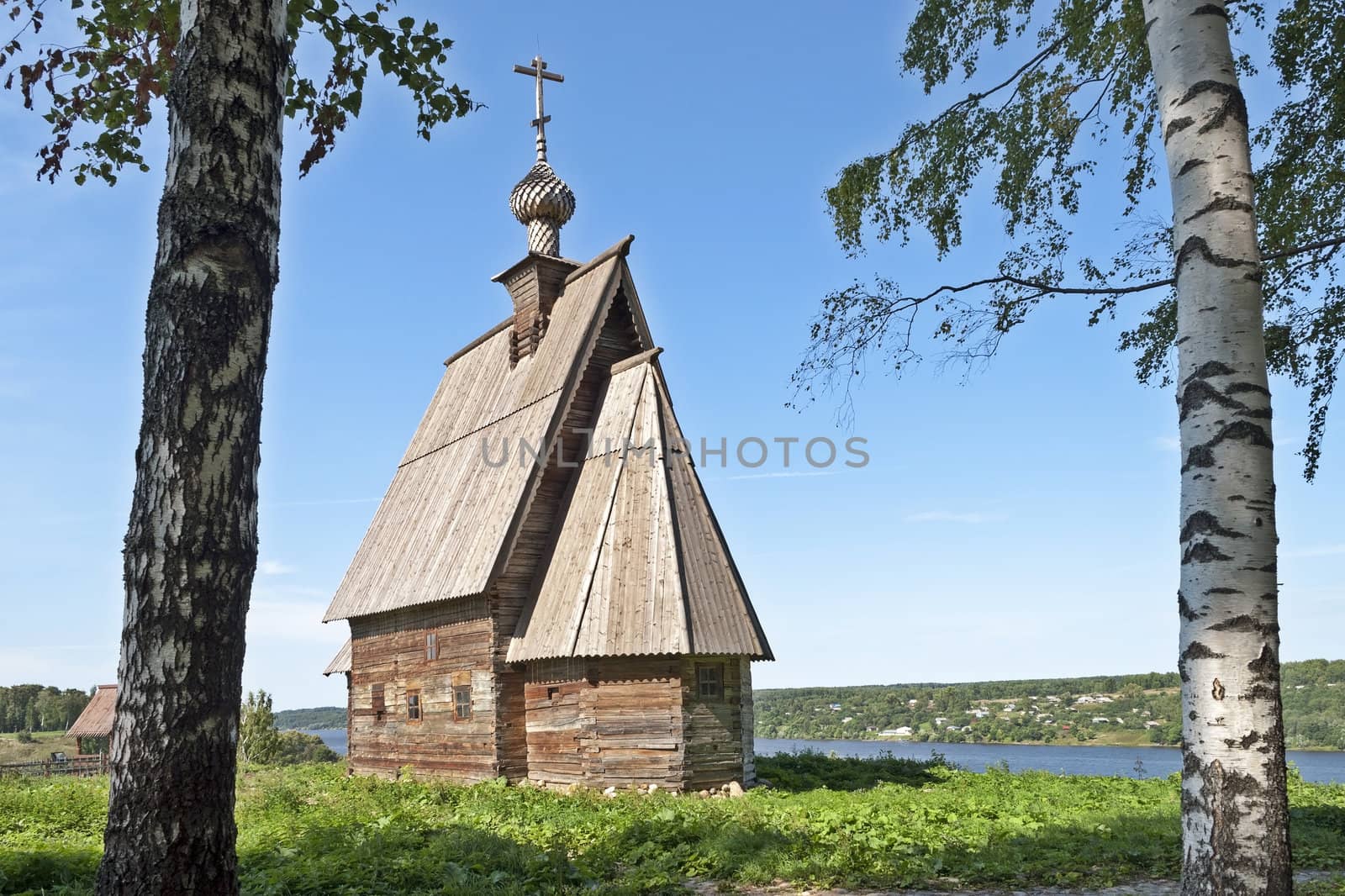 Wooden church of the Resurrection of Christ (1699) on the Levitan's Mount in Ples town, Russia