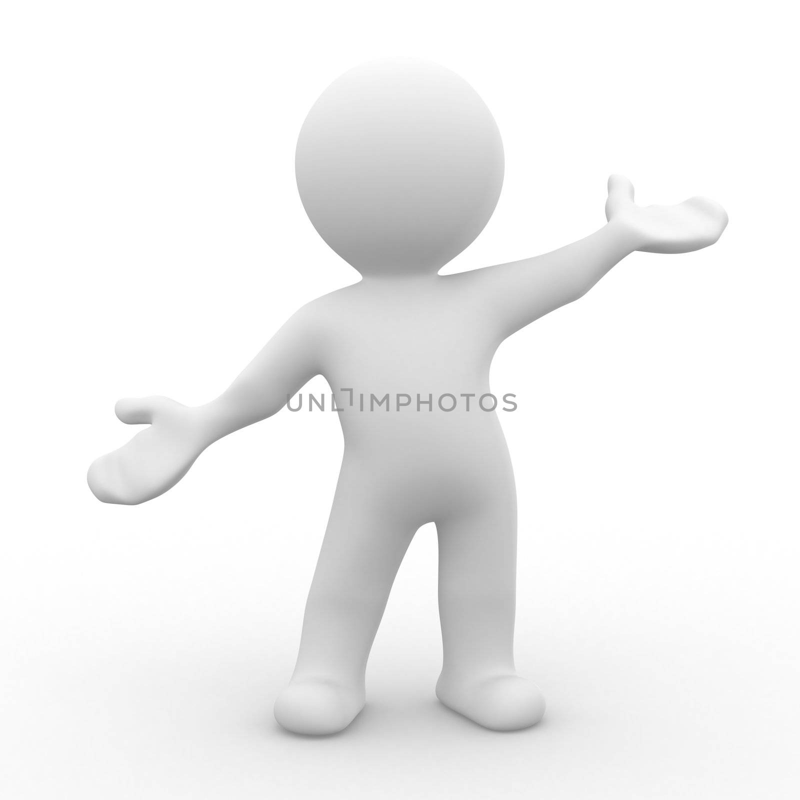 3d abstract person in a welcome pose