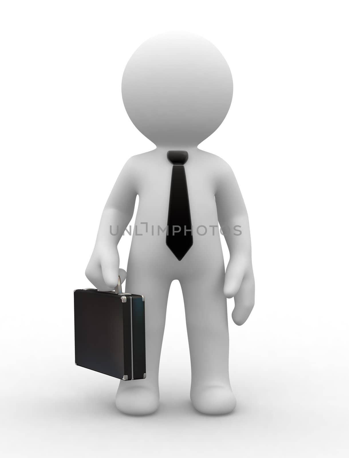 3d business man hold a black briefcase