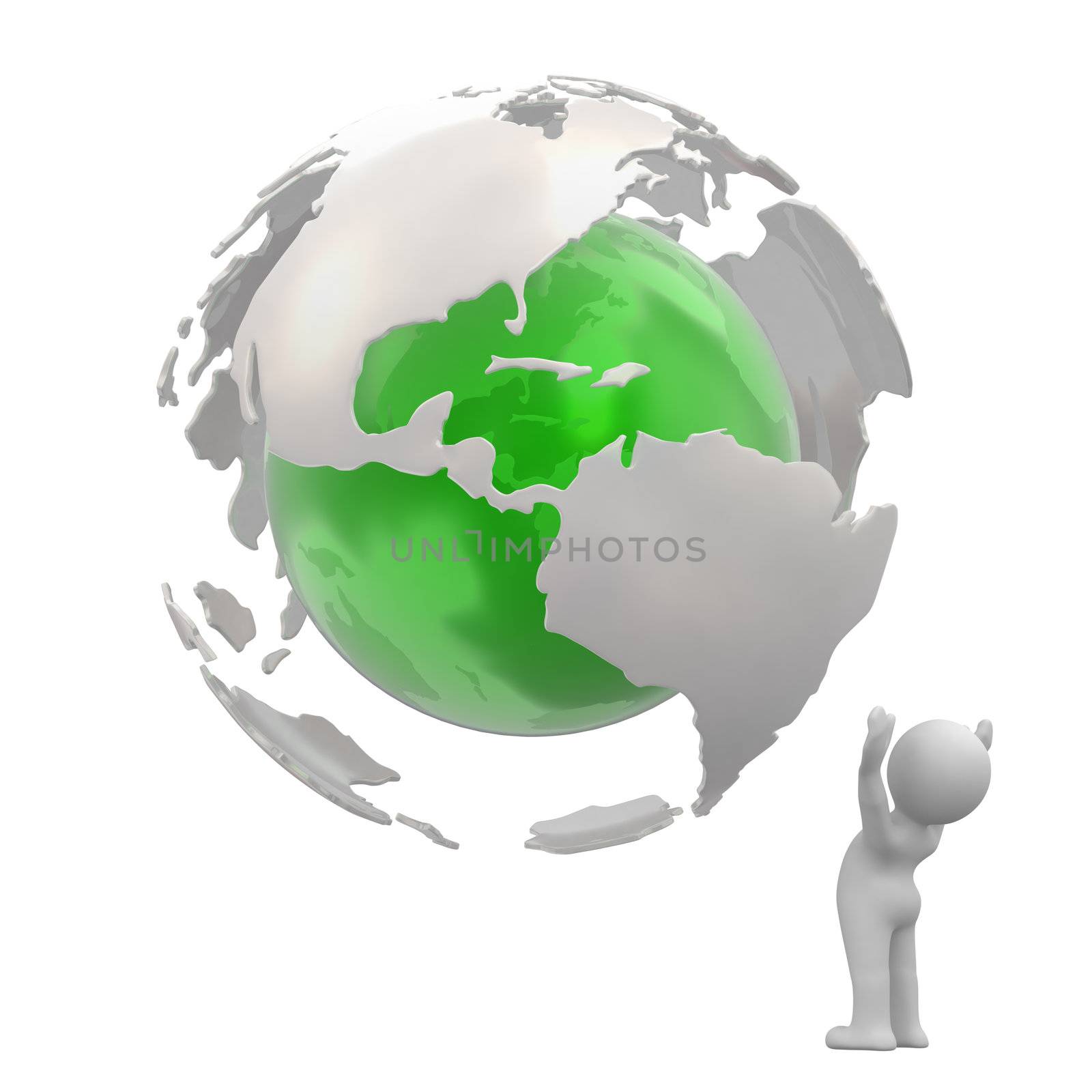 White human with the earth globe in center