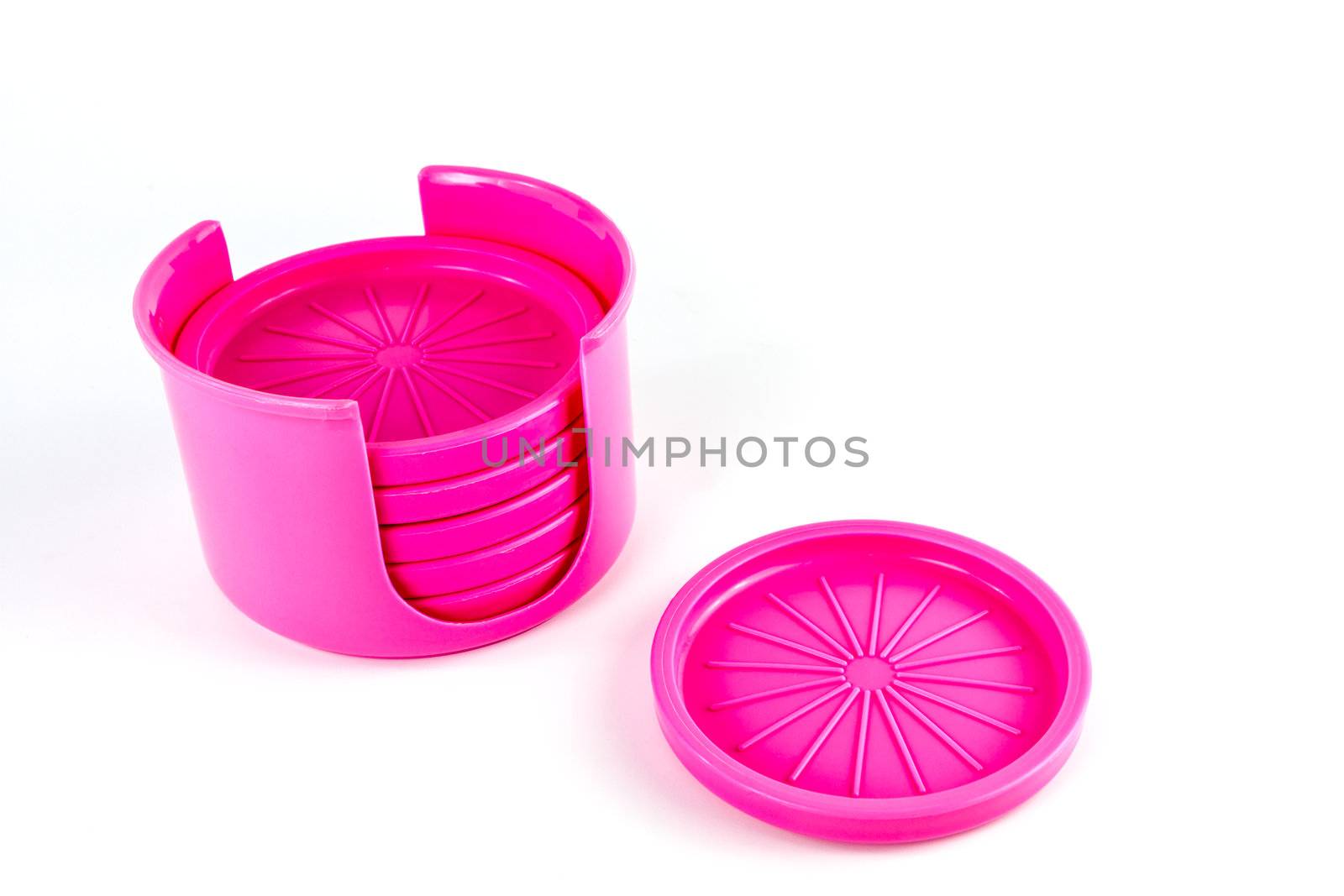 Pink plastic glass plates by bunwit
