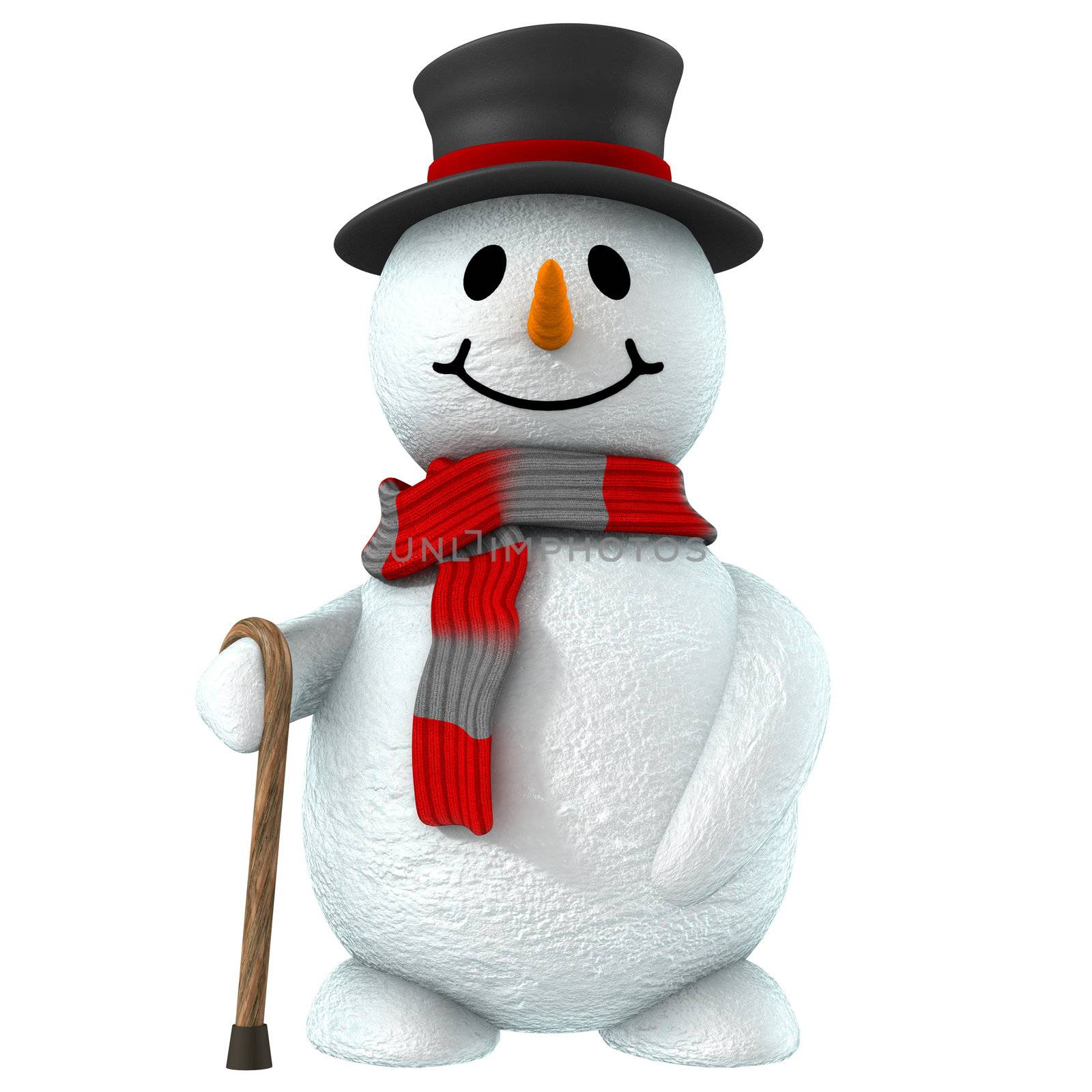 3d snow man with black hat and cute smile