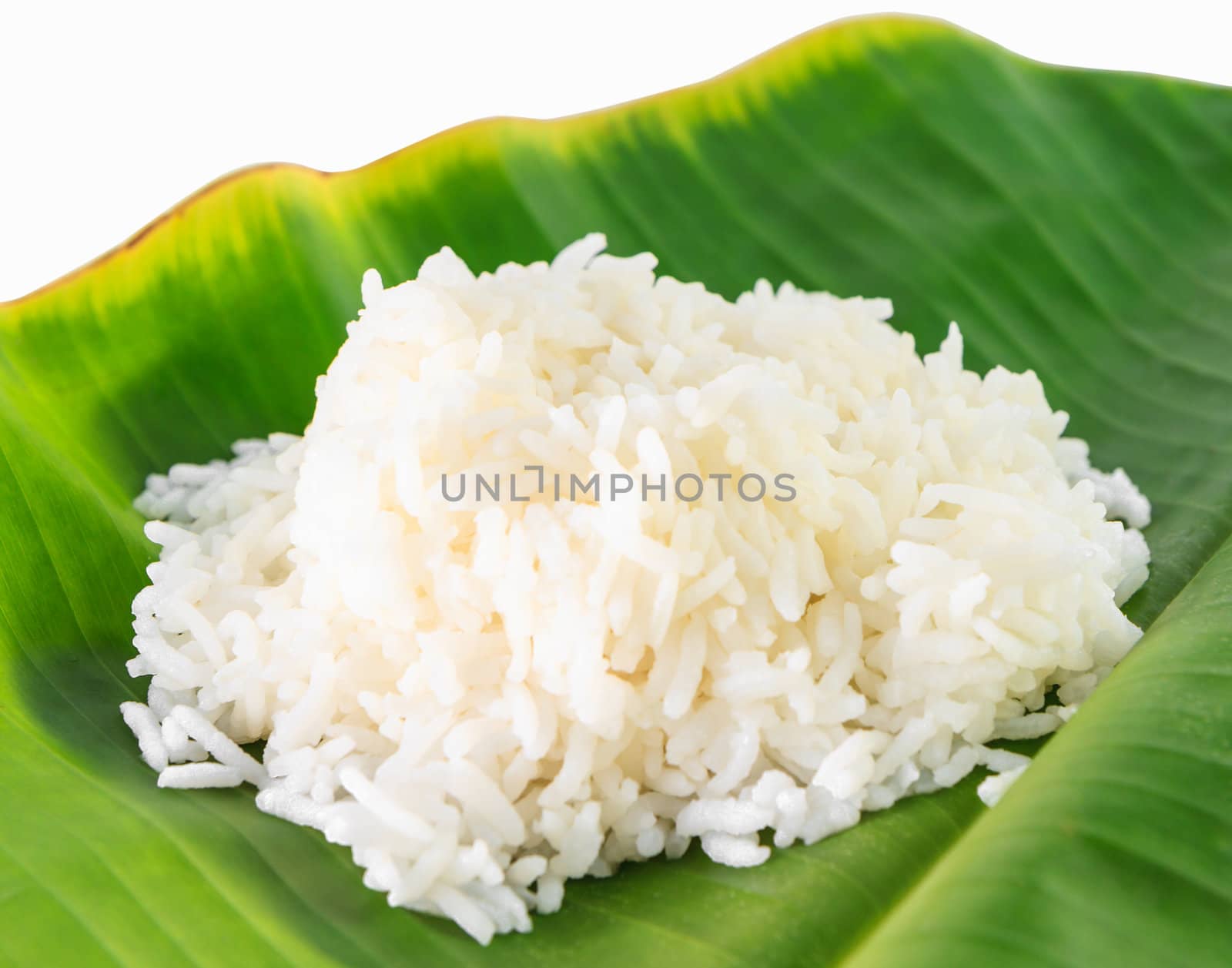 rice on banana leaf