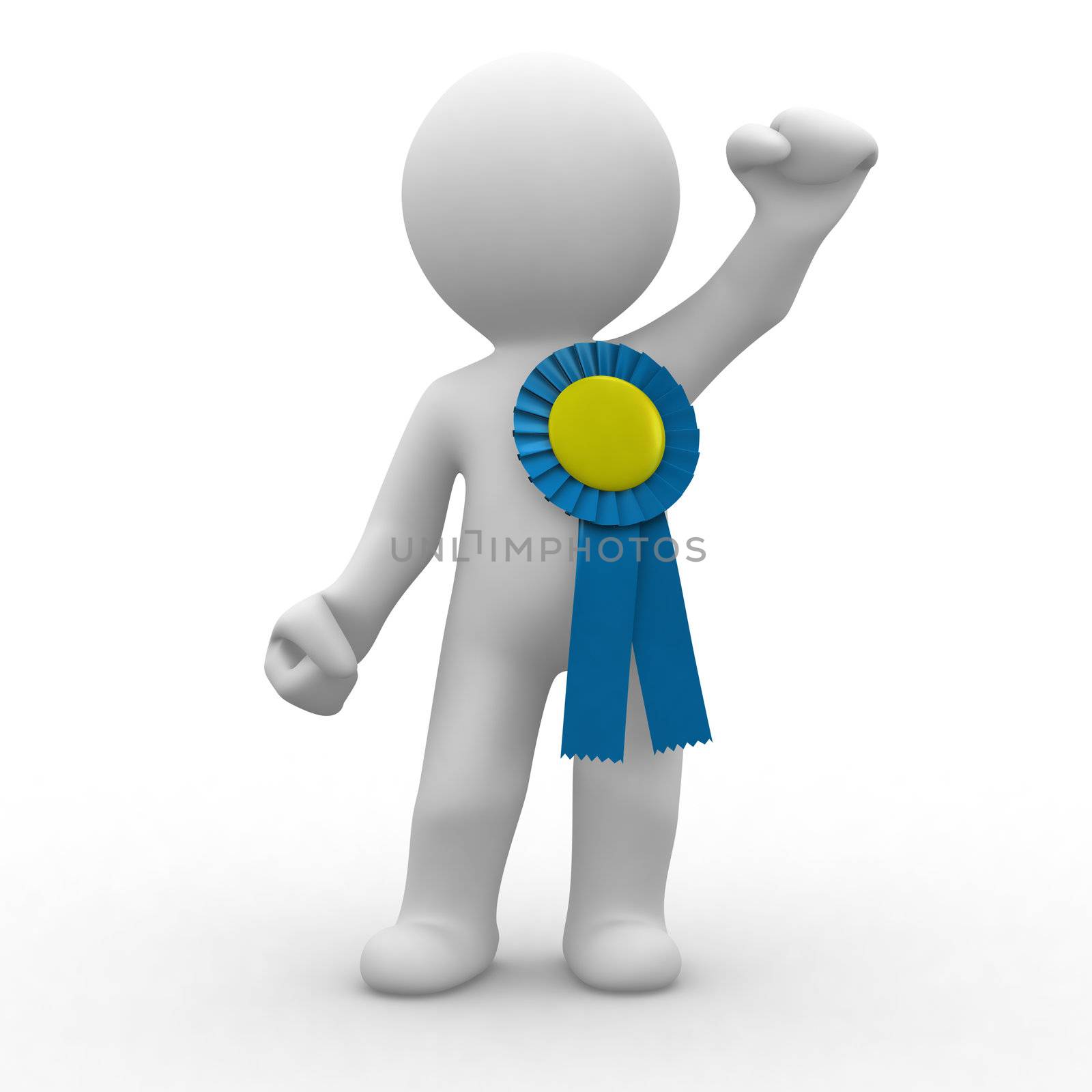 3d human winner with a blue ribbon