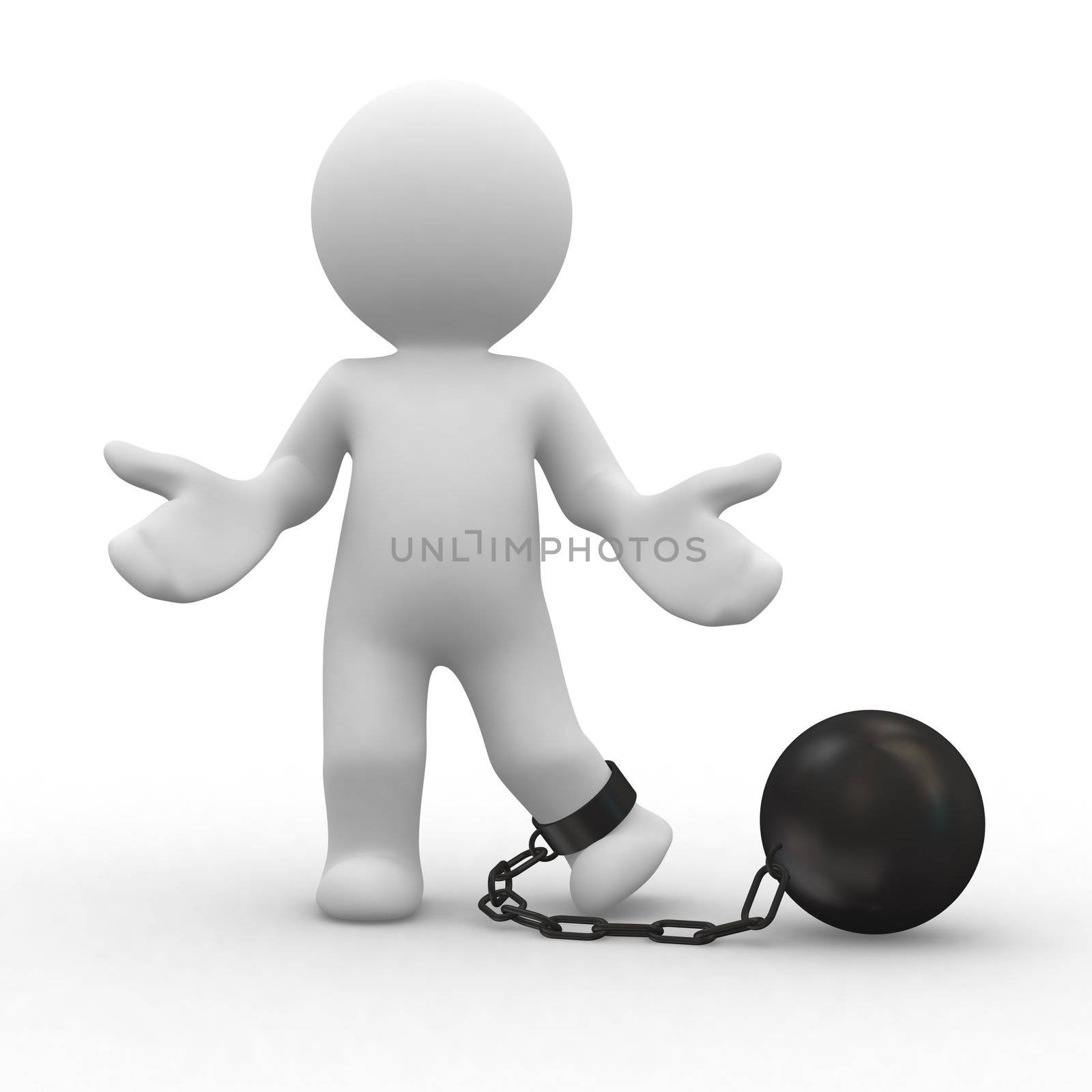 3d prisoner human with chain ball in food