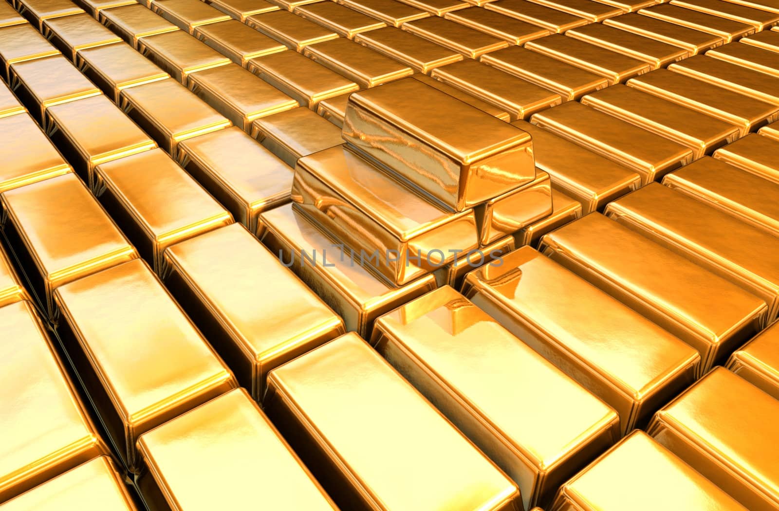 3d realistic gold bars ingot with gold floor