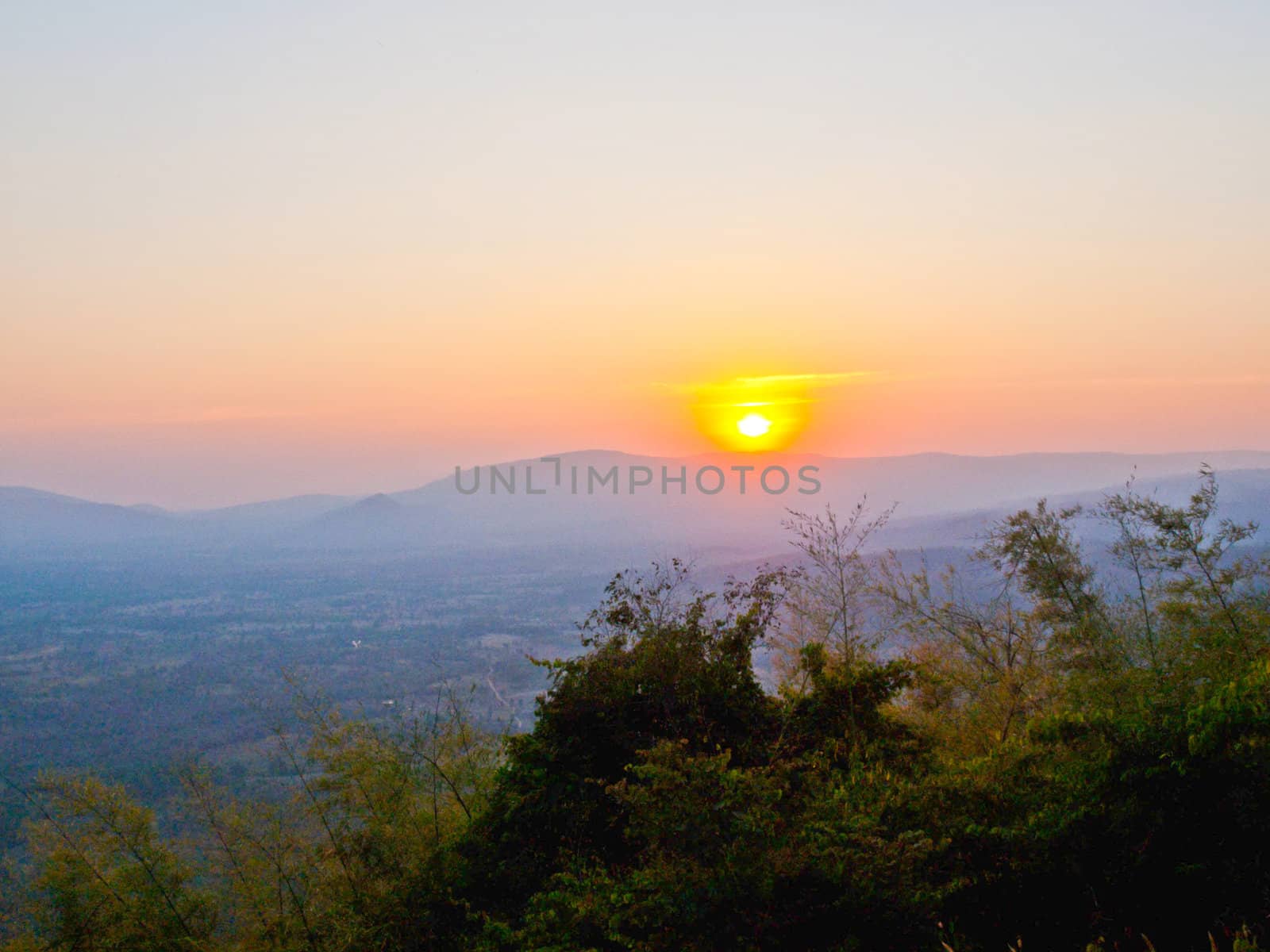 Sunset in the mountains landscape in Nakorn Ratchasima, Thailand by gururugu