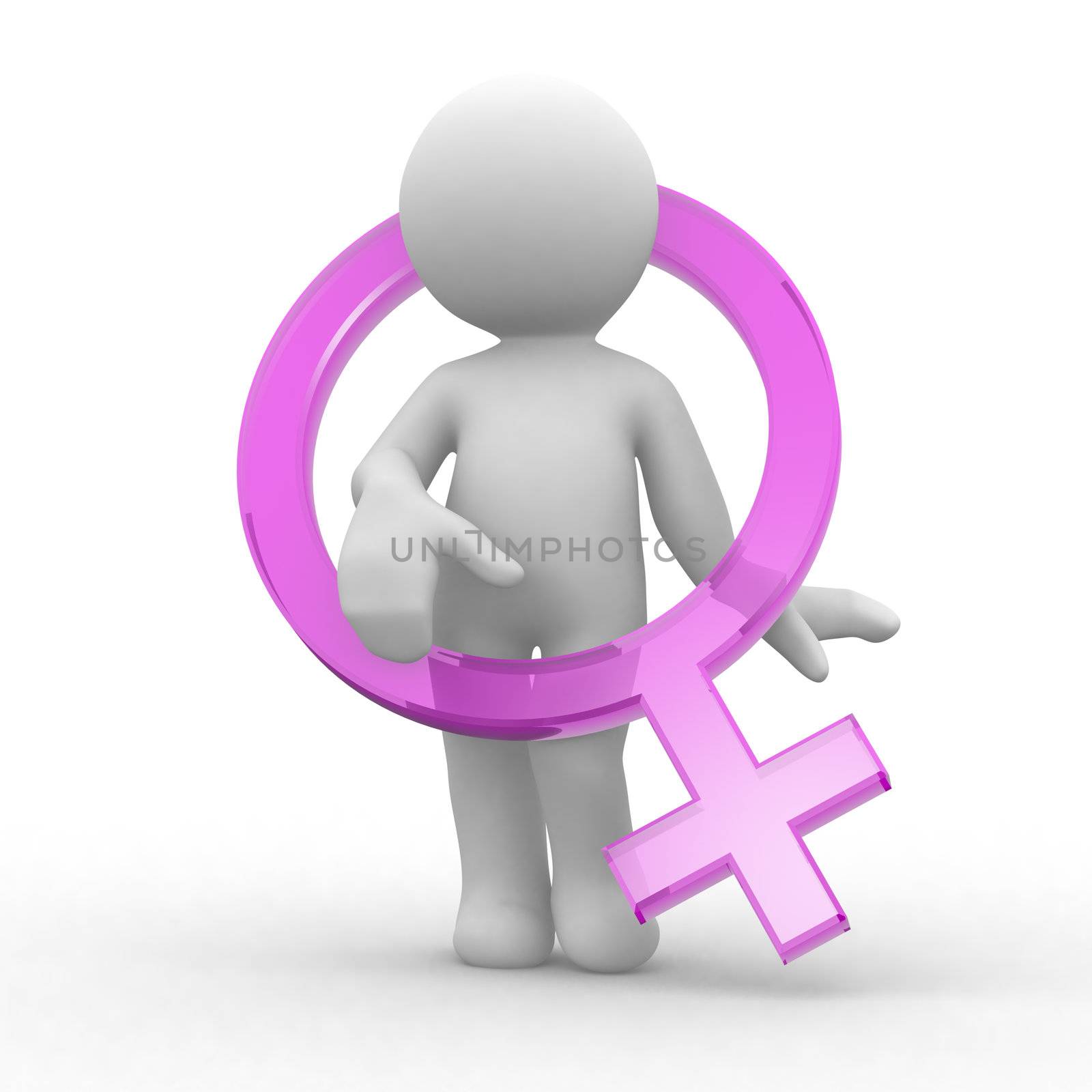 female 3d abstract human with sign symbol