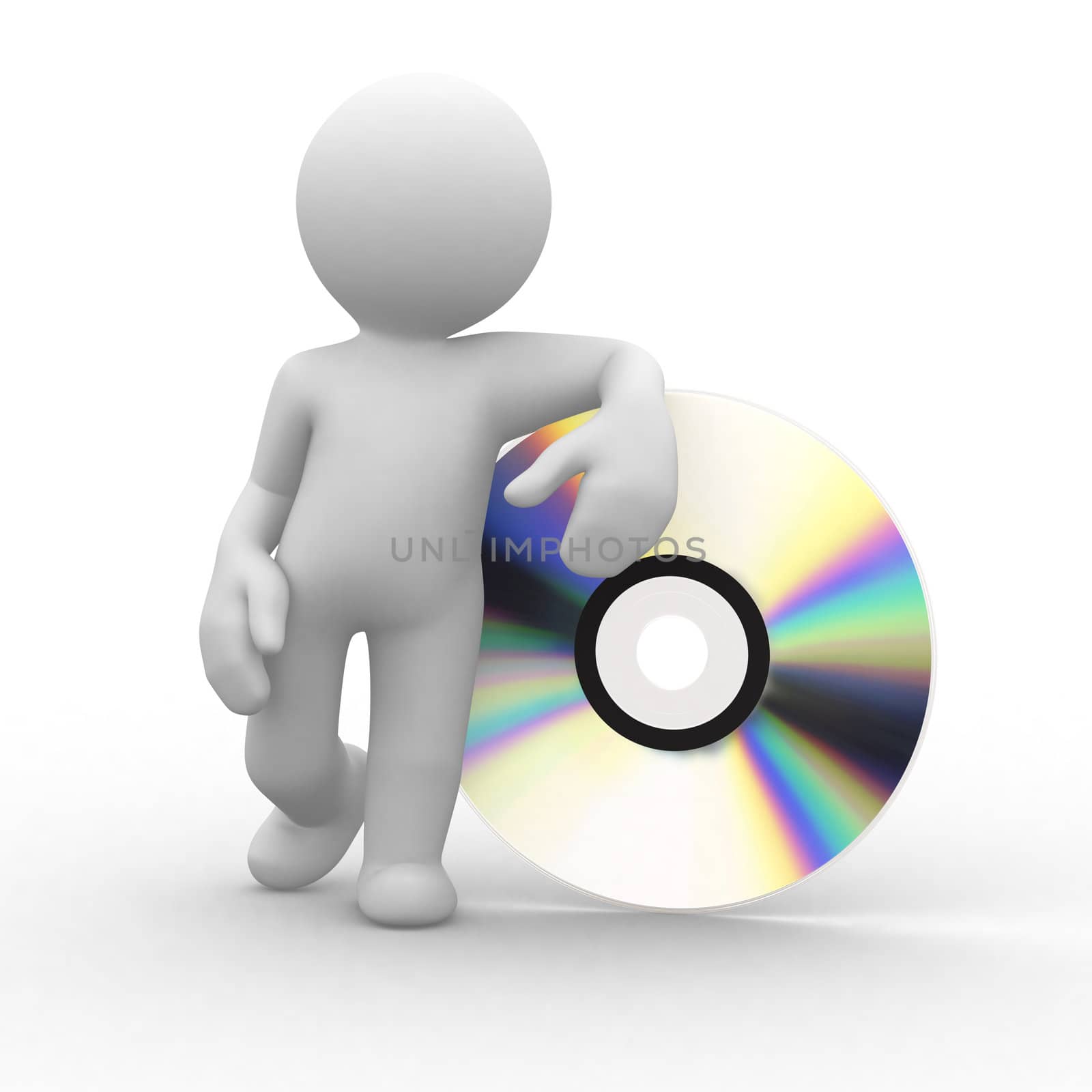 3d human stand besaid of a digital disk
