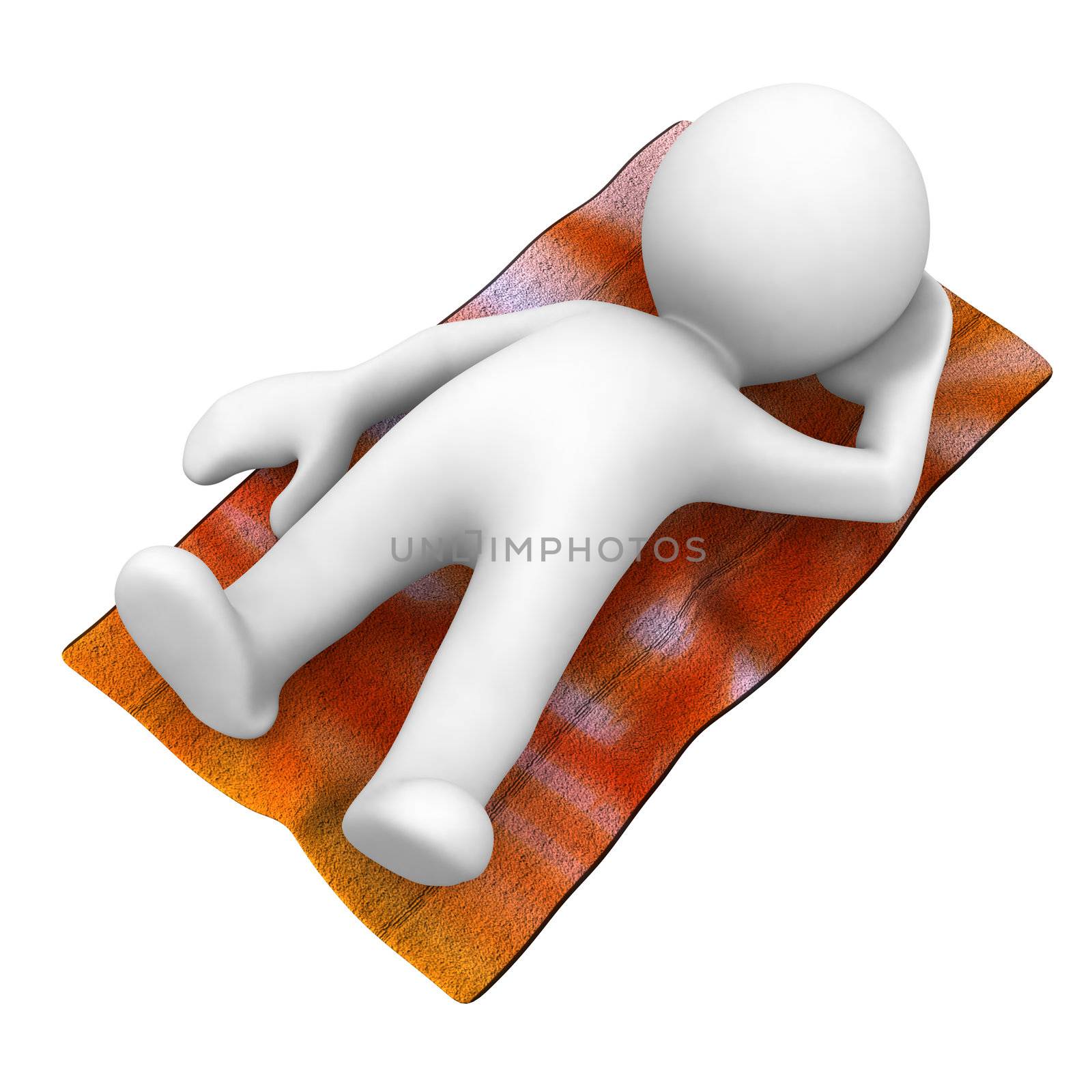 3d human relaxing under sun in a colorfull towel