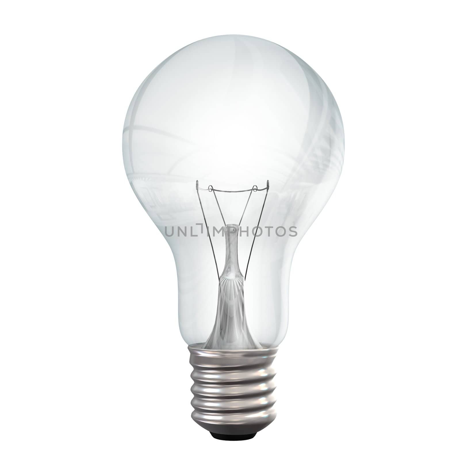 3d transparent white bulb in white background