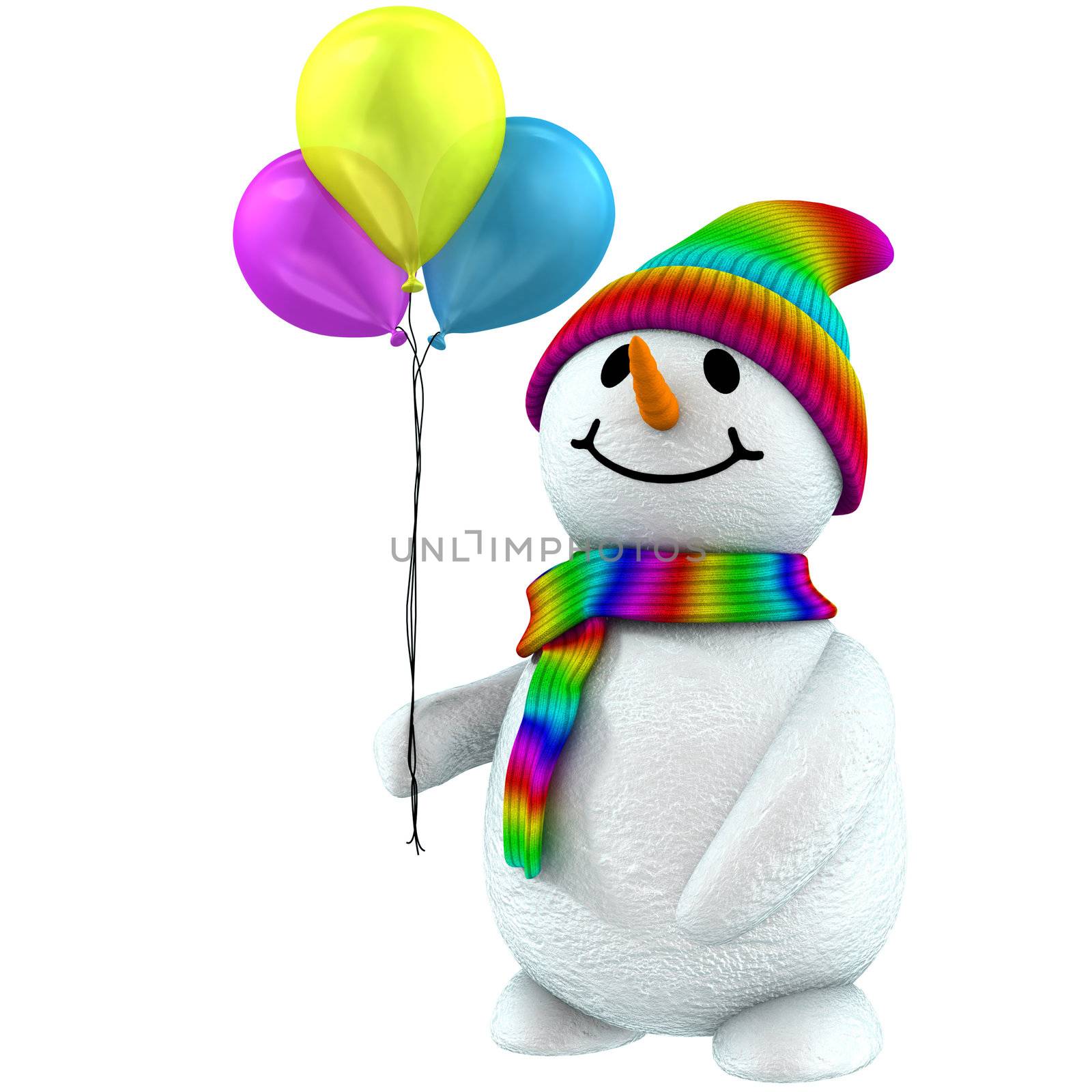 3d cute snowman with color-full balloons