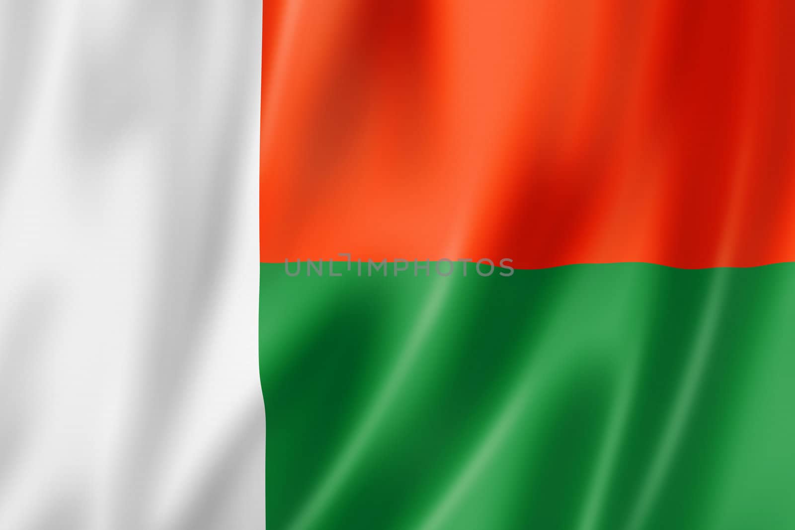 Madagascar flag, three dimensional render, satin texture