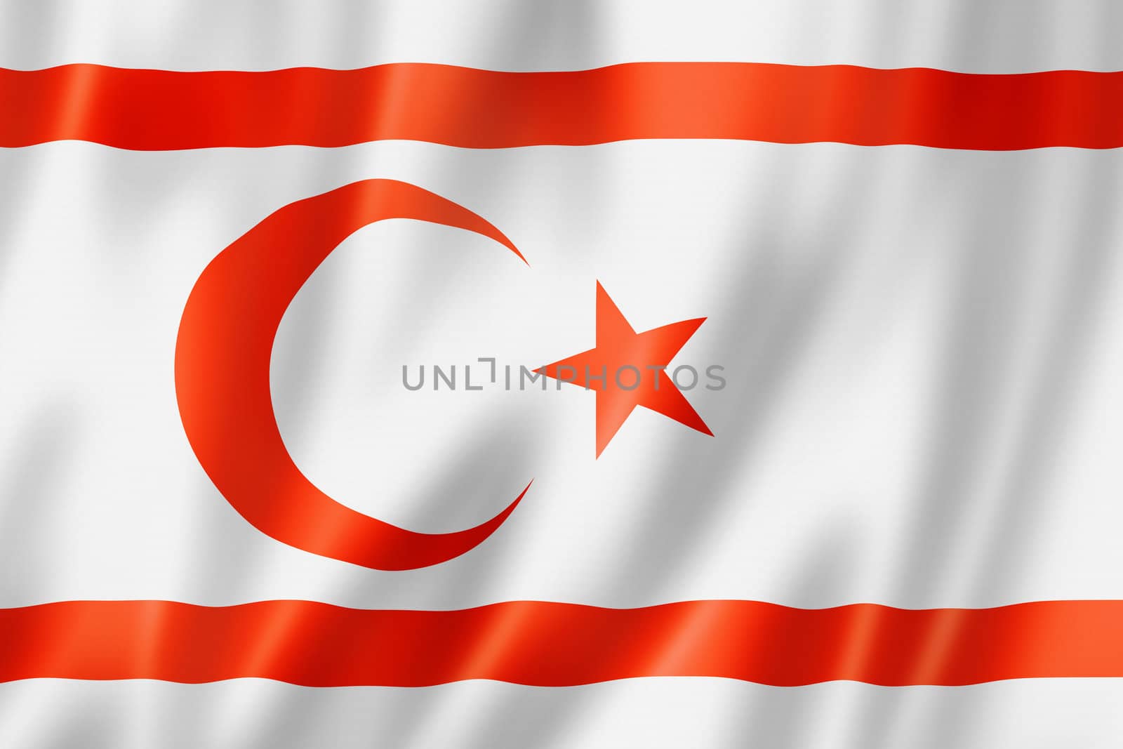 Northern Cyprus flag, three dimensional render, satin texture