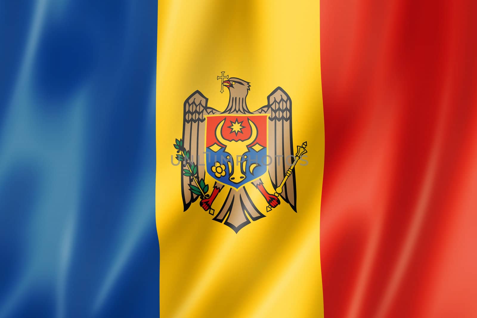 Moldova flag, three dimensional render, satin texture