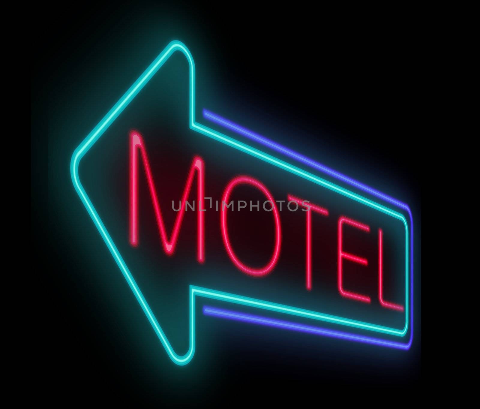 Illustration depicting an illuminated neon motel sign.