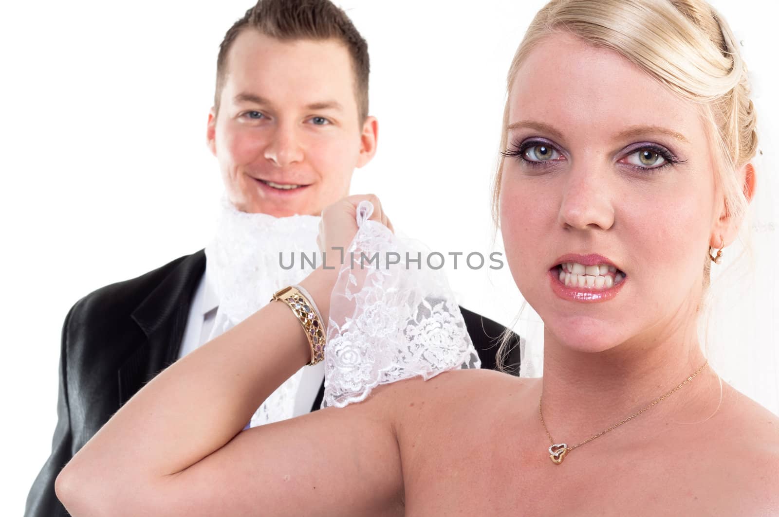 Bride holding her husband on leash by svedoliver