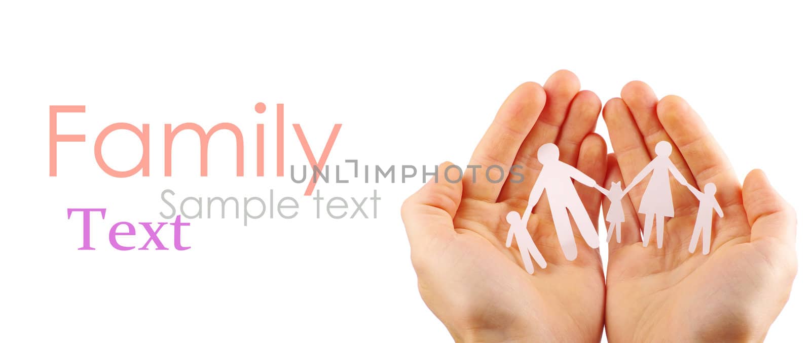 Paper family in hands isolated on white background