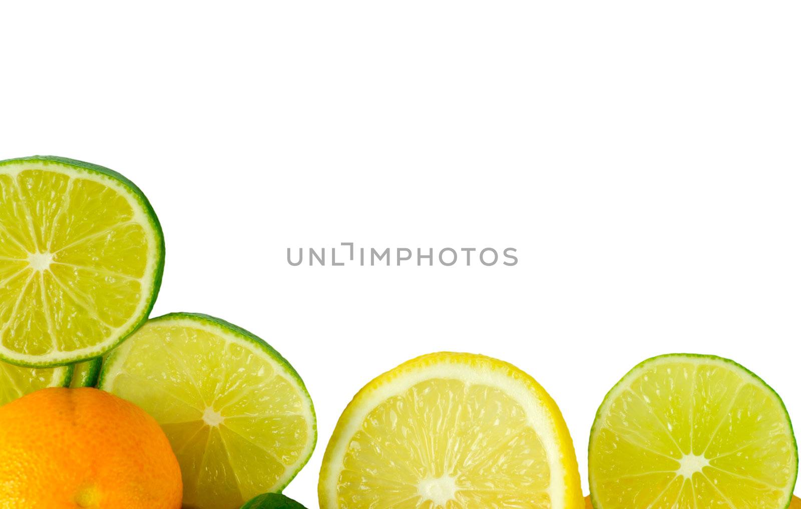 Vitamin C Overload, Stacks of sliced fruit isolated on white