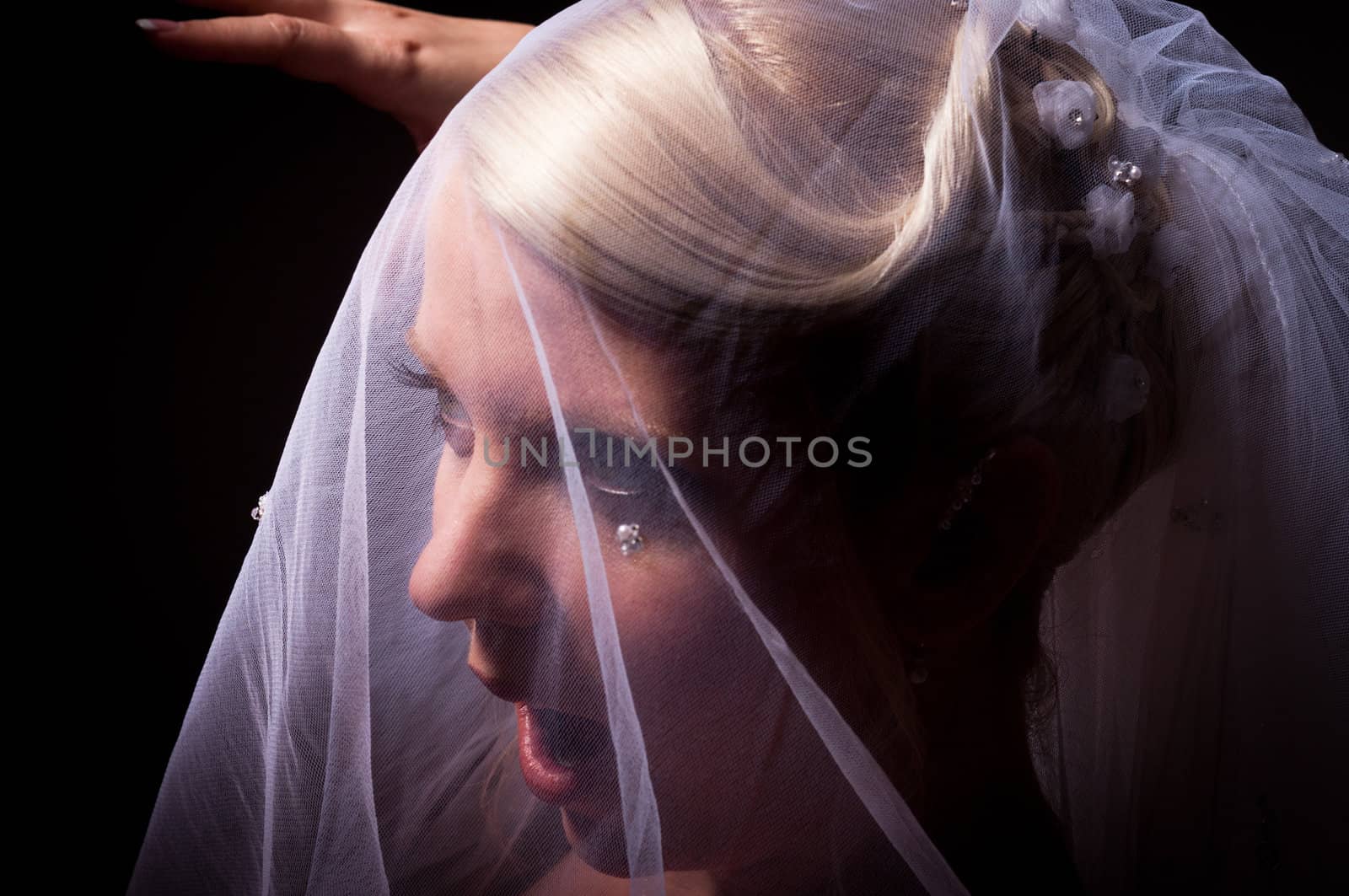 Surprised bride in veil