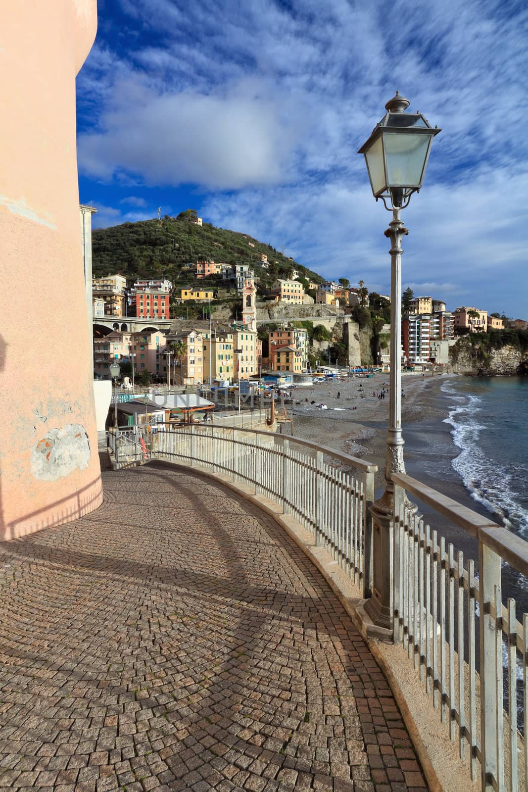 promenade and seaside in Sori, small village in Liguria, Italy
