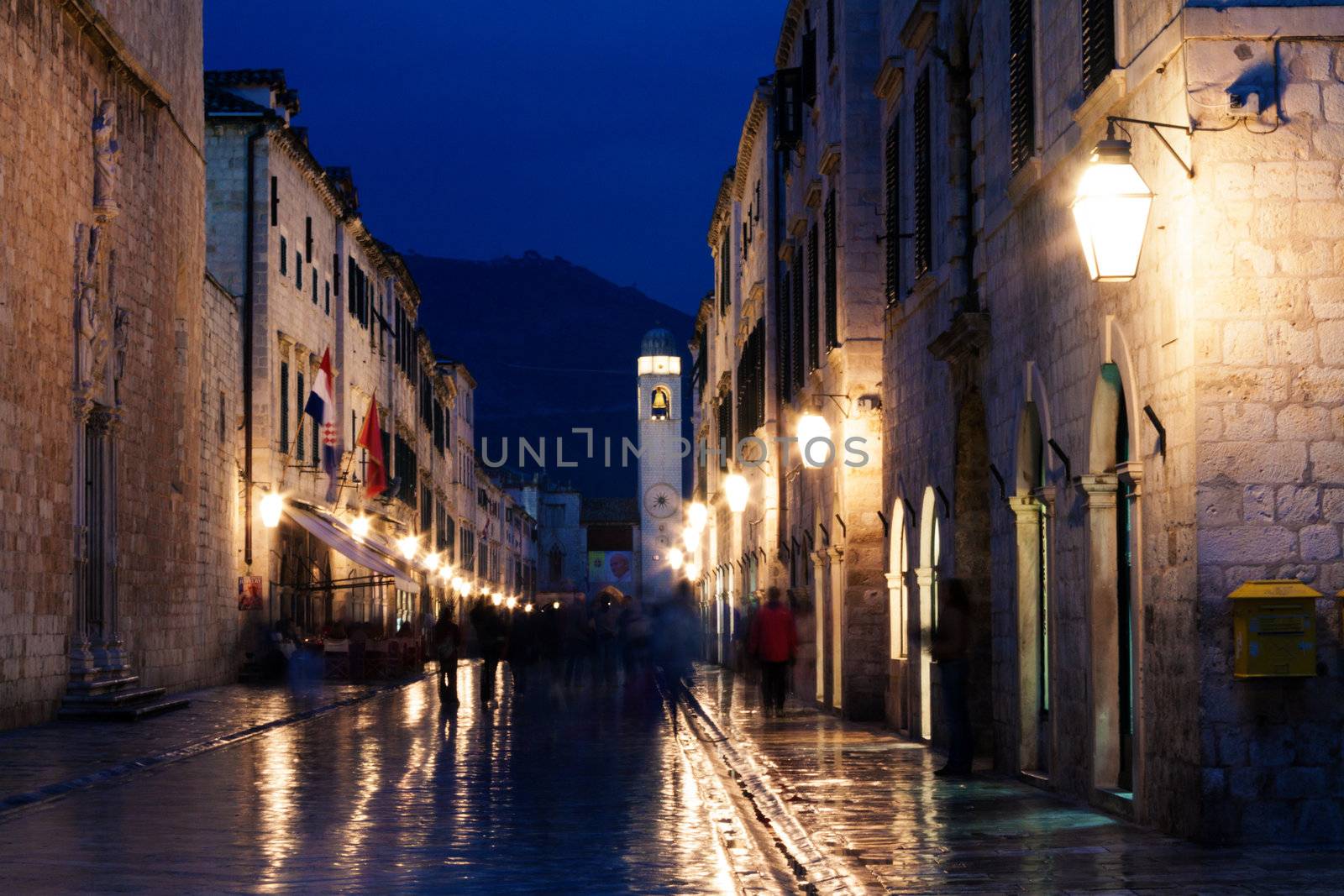 Night shot of the main street of Dubrovnik, Croatia
