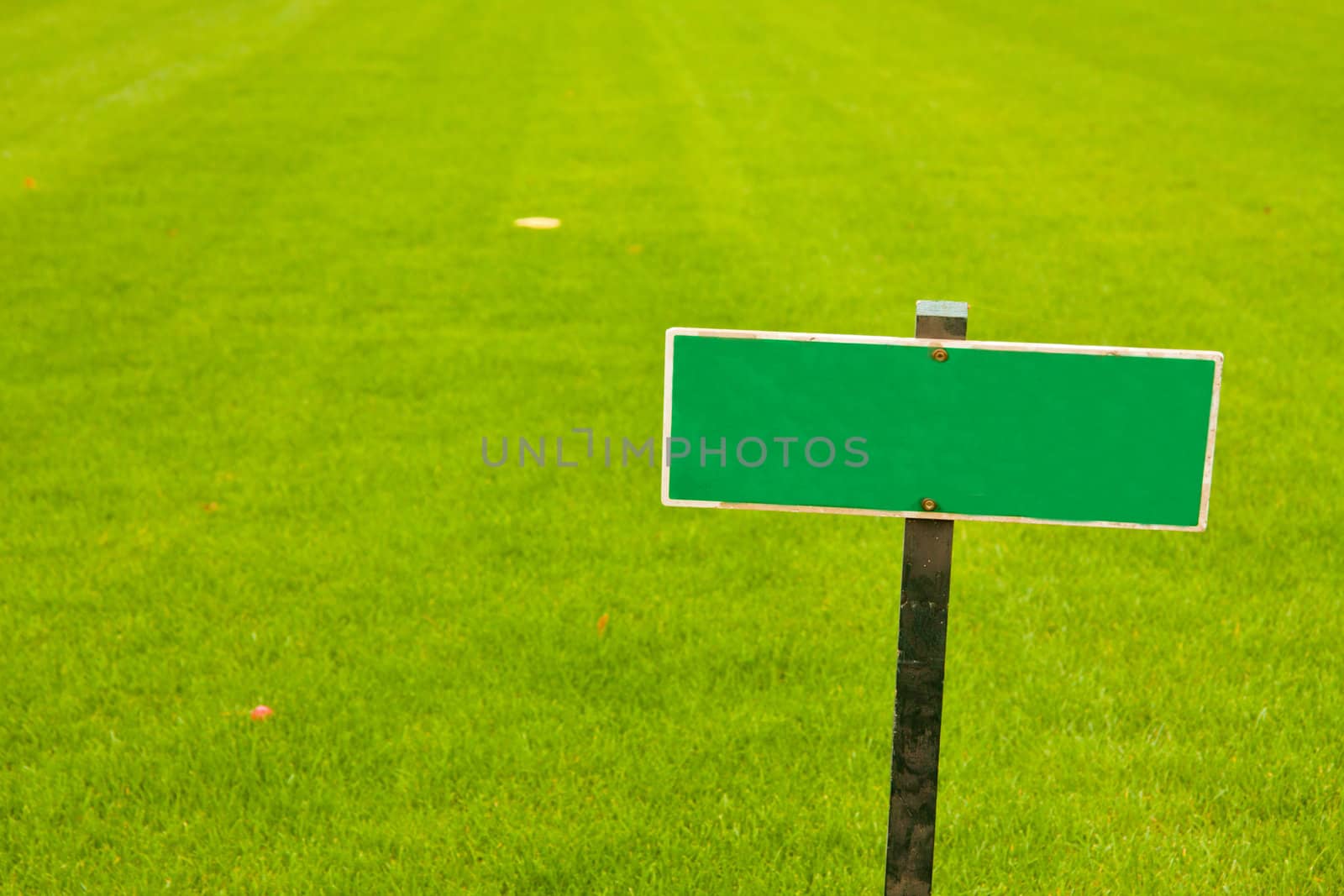 Green grass with a sign, horizontal shot by Lamarinx