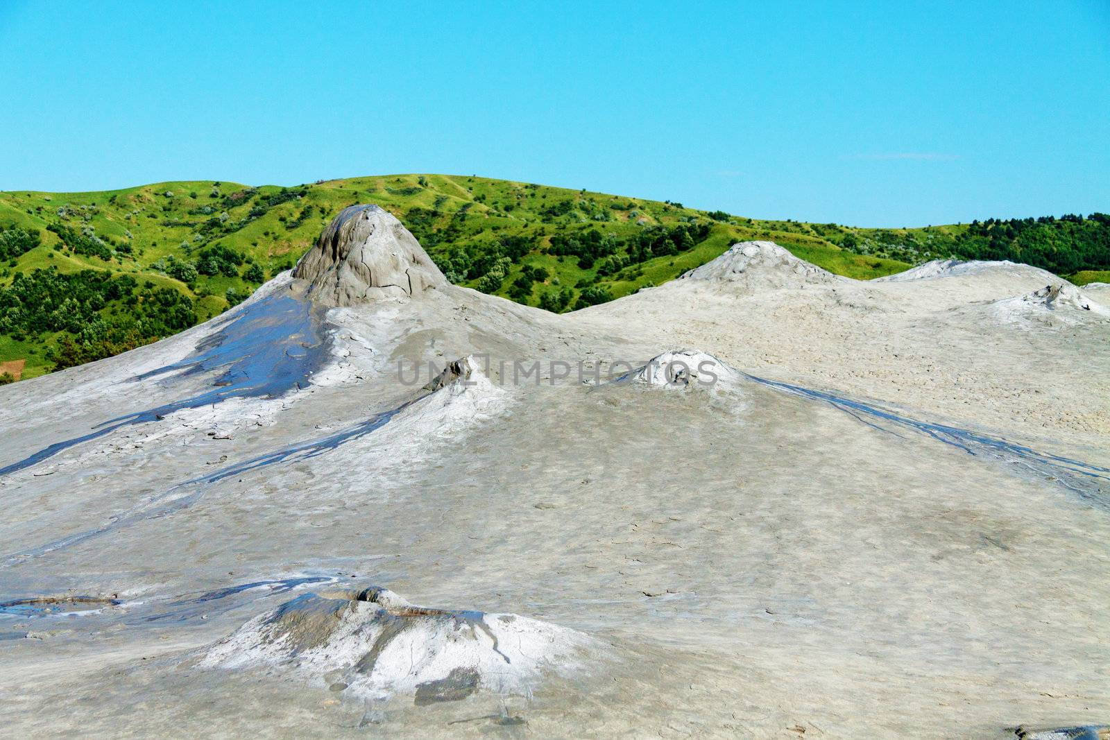 Mud volcanoes in Buzau, Romania. Natural gas and mud erruption.