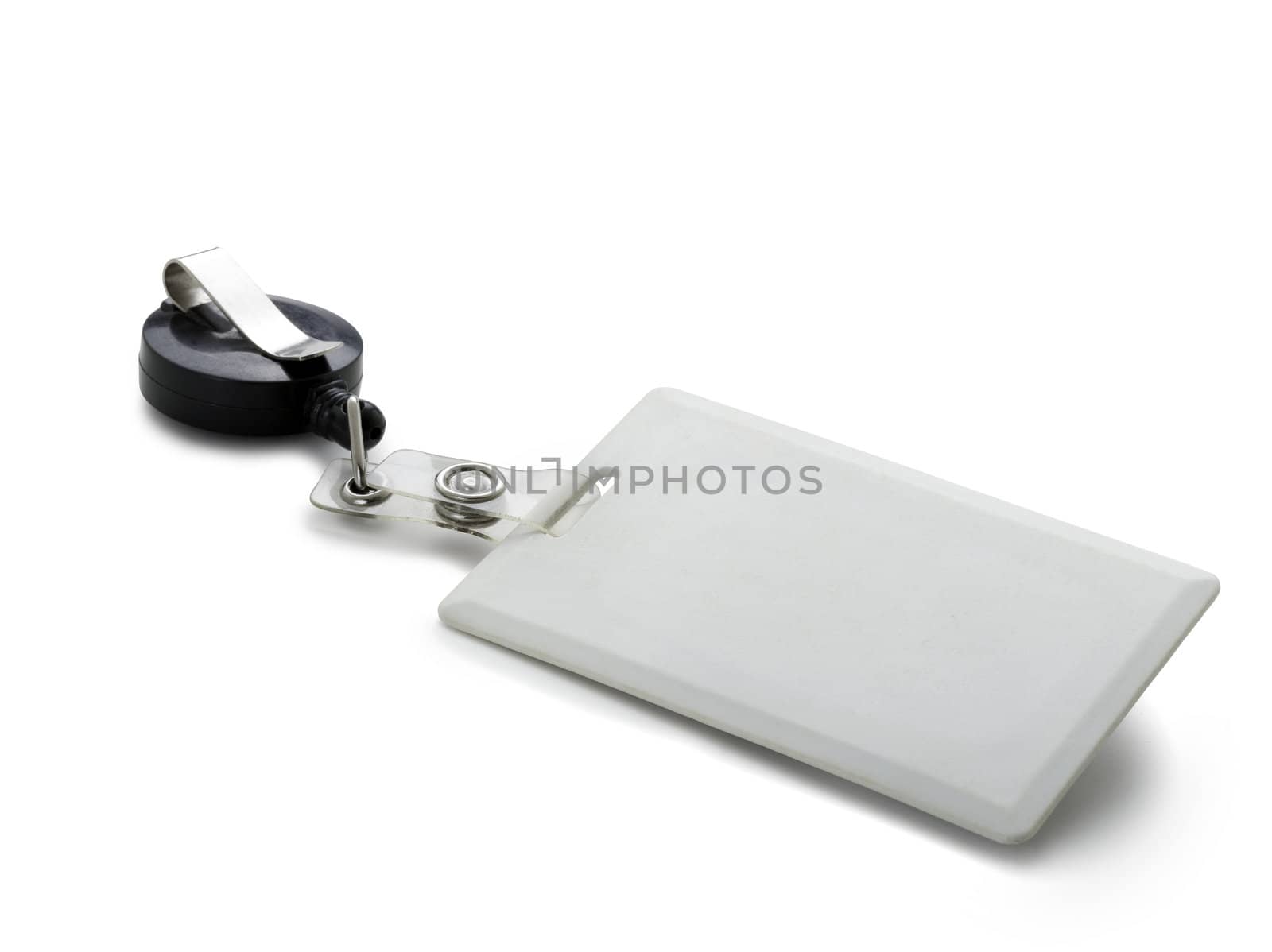 White badge ID isolated against white background