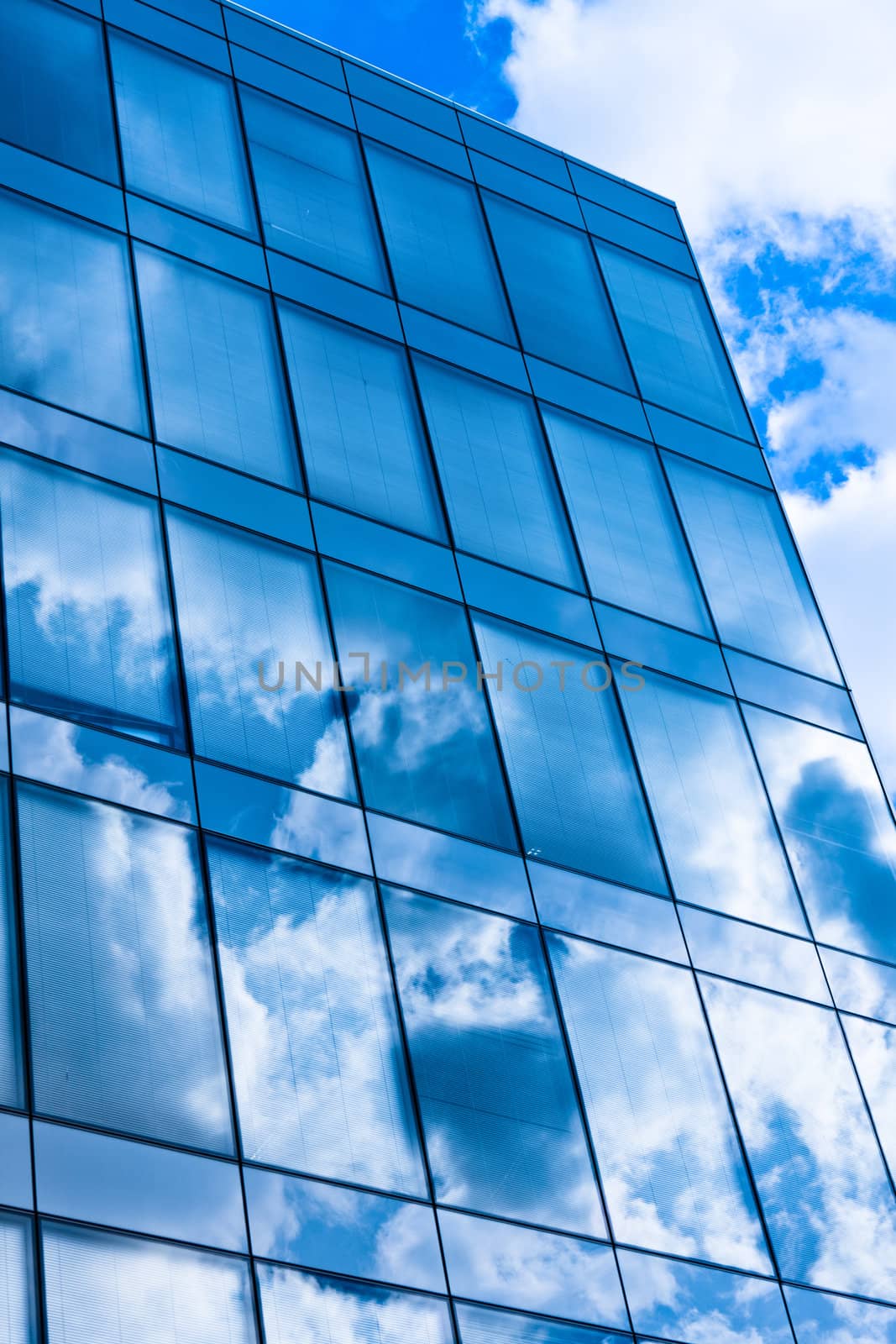Modern building with reflection on glass