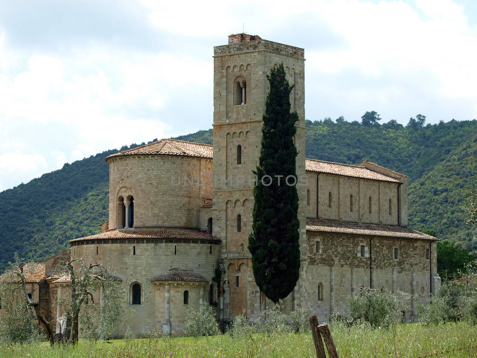 Sant Antimo Abbey near Montalcino in Tuscany, Italy