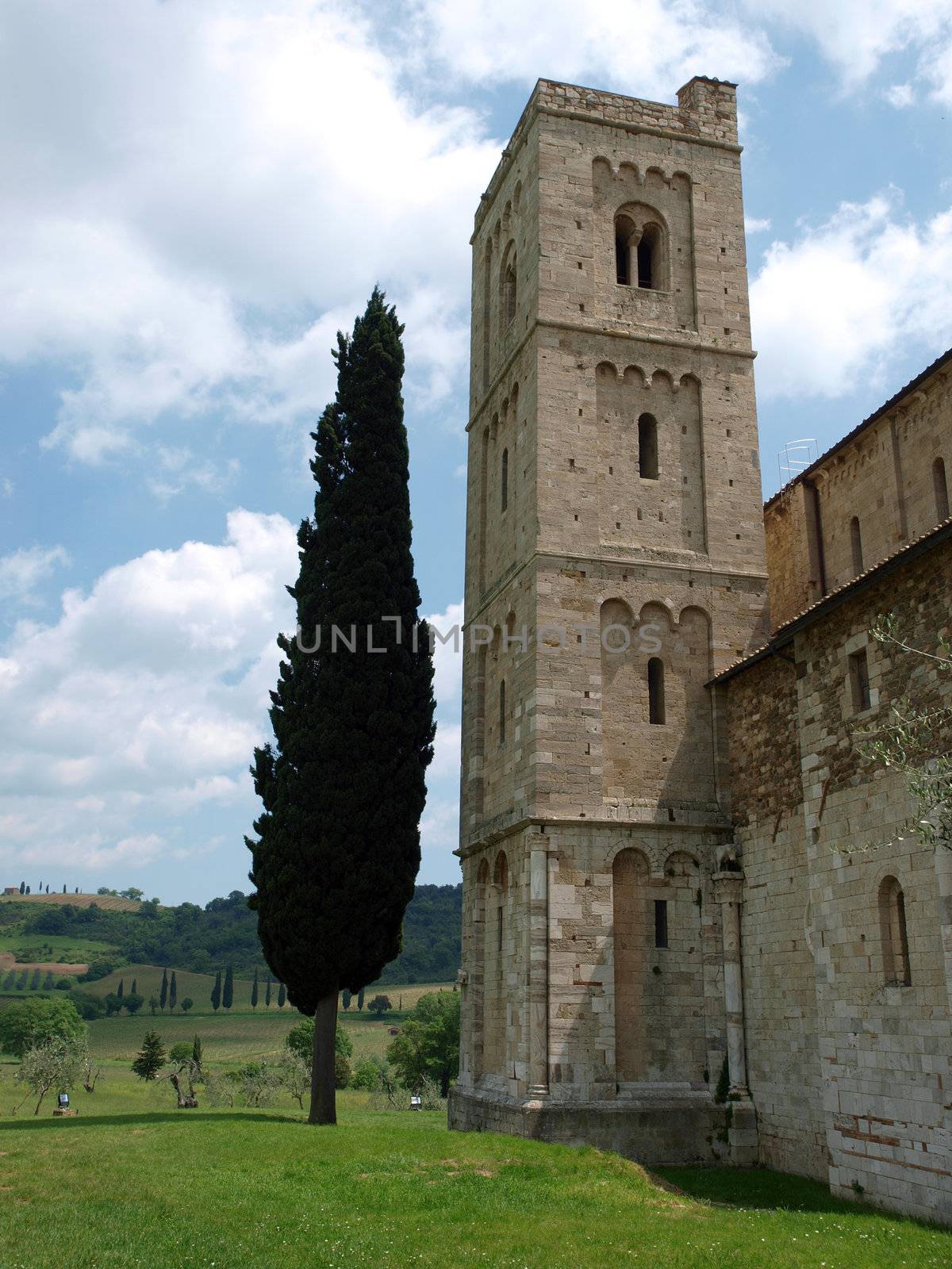 Sant Antimo Abbey near Montalcino in Tuscany, Italy