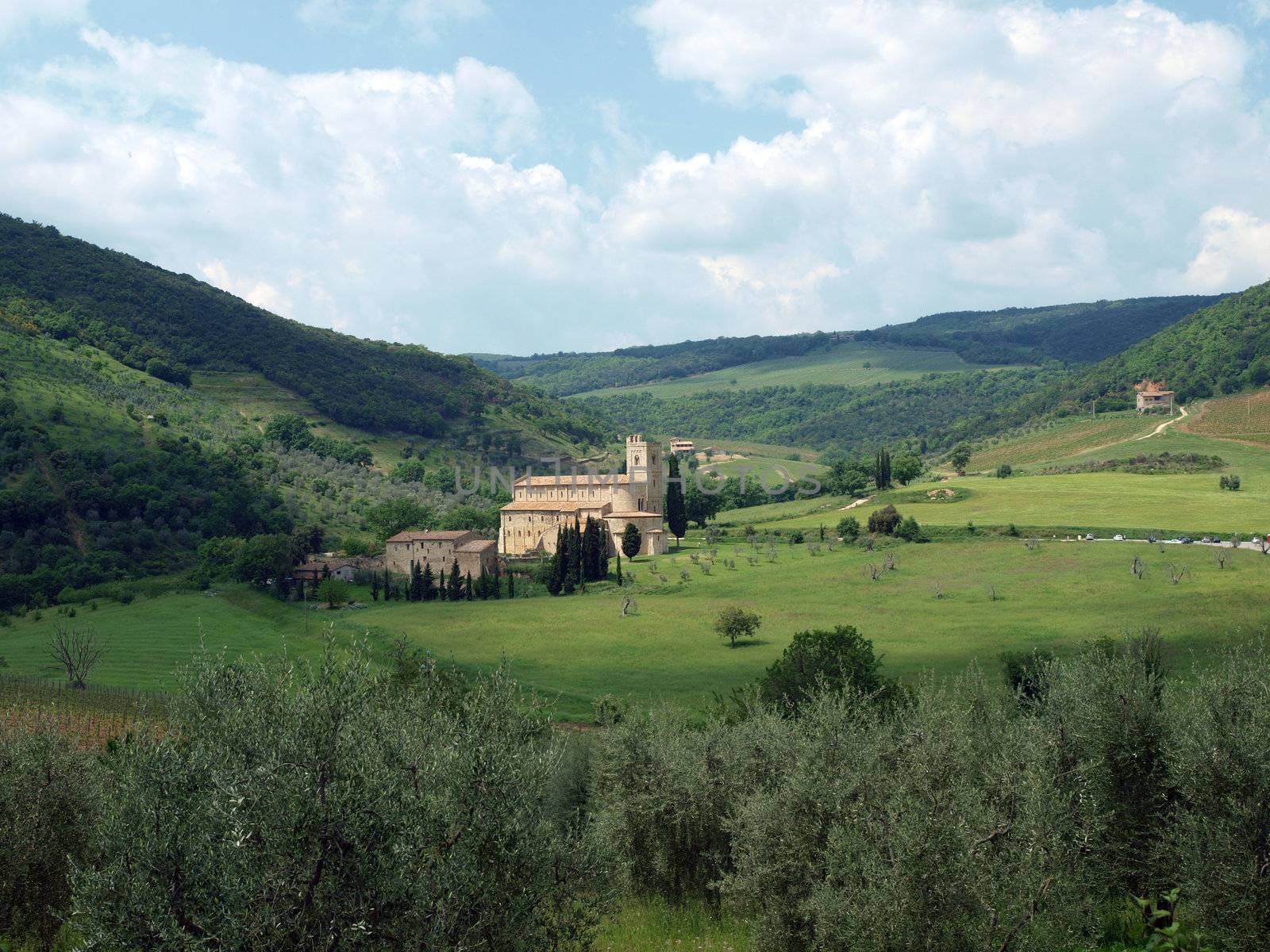 Sant Antimo Abbey near Montalcino in Tuscany, Italy