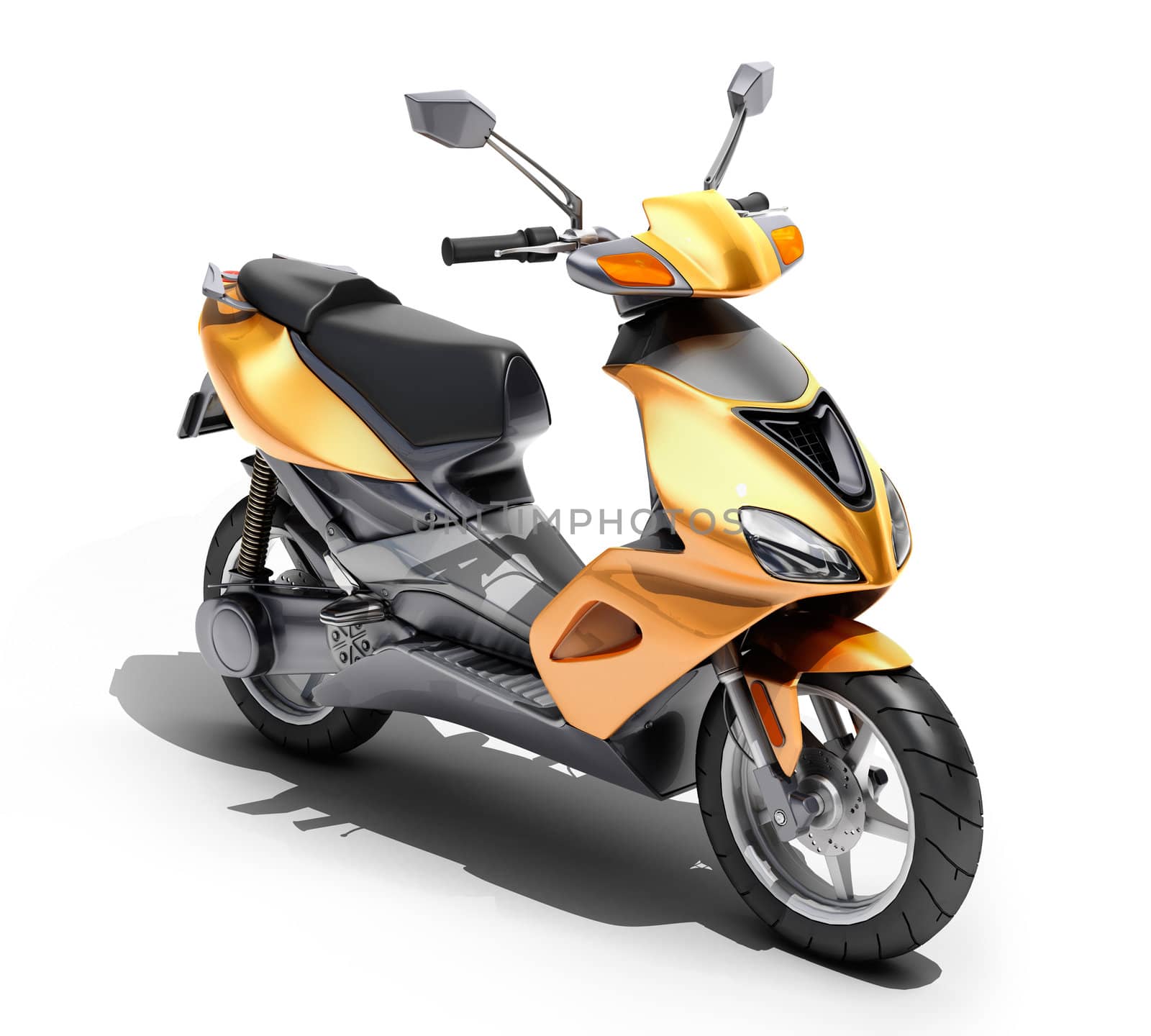 Trendy orange scooter close up on a light background