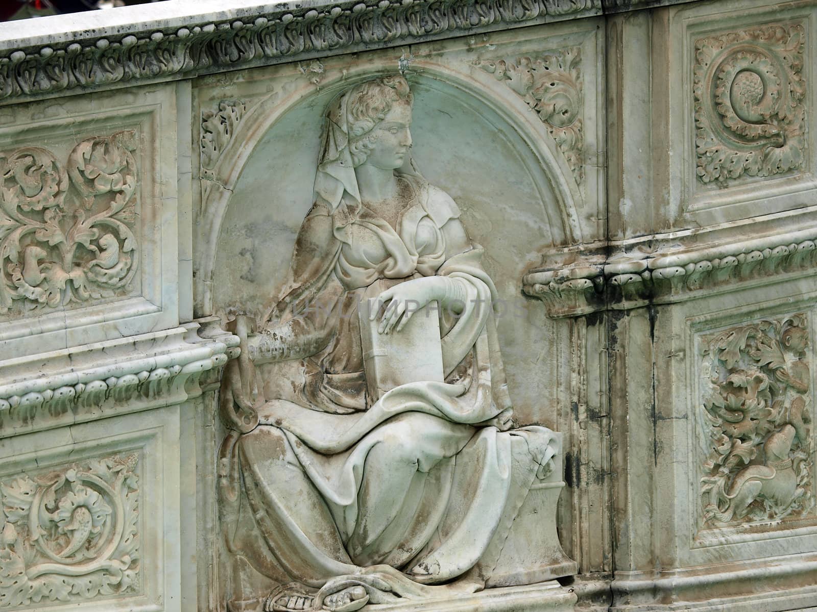 Panel of the Fonte Gaia (Fountain of Joy), Piazza del Campo, Siena.