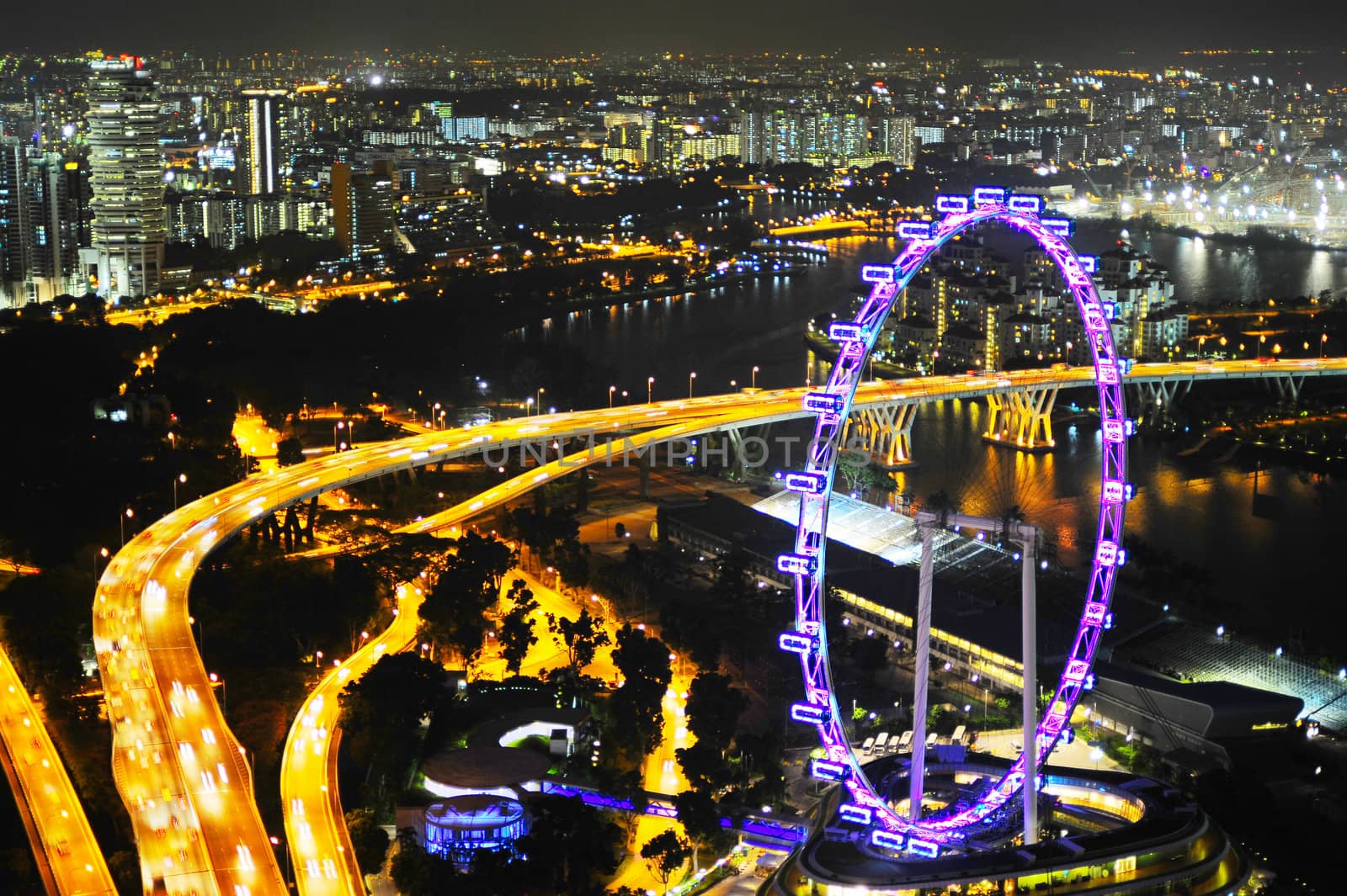 Aerial view on Singapore Flyer - the Largest Ferris Wheel in the World.