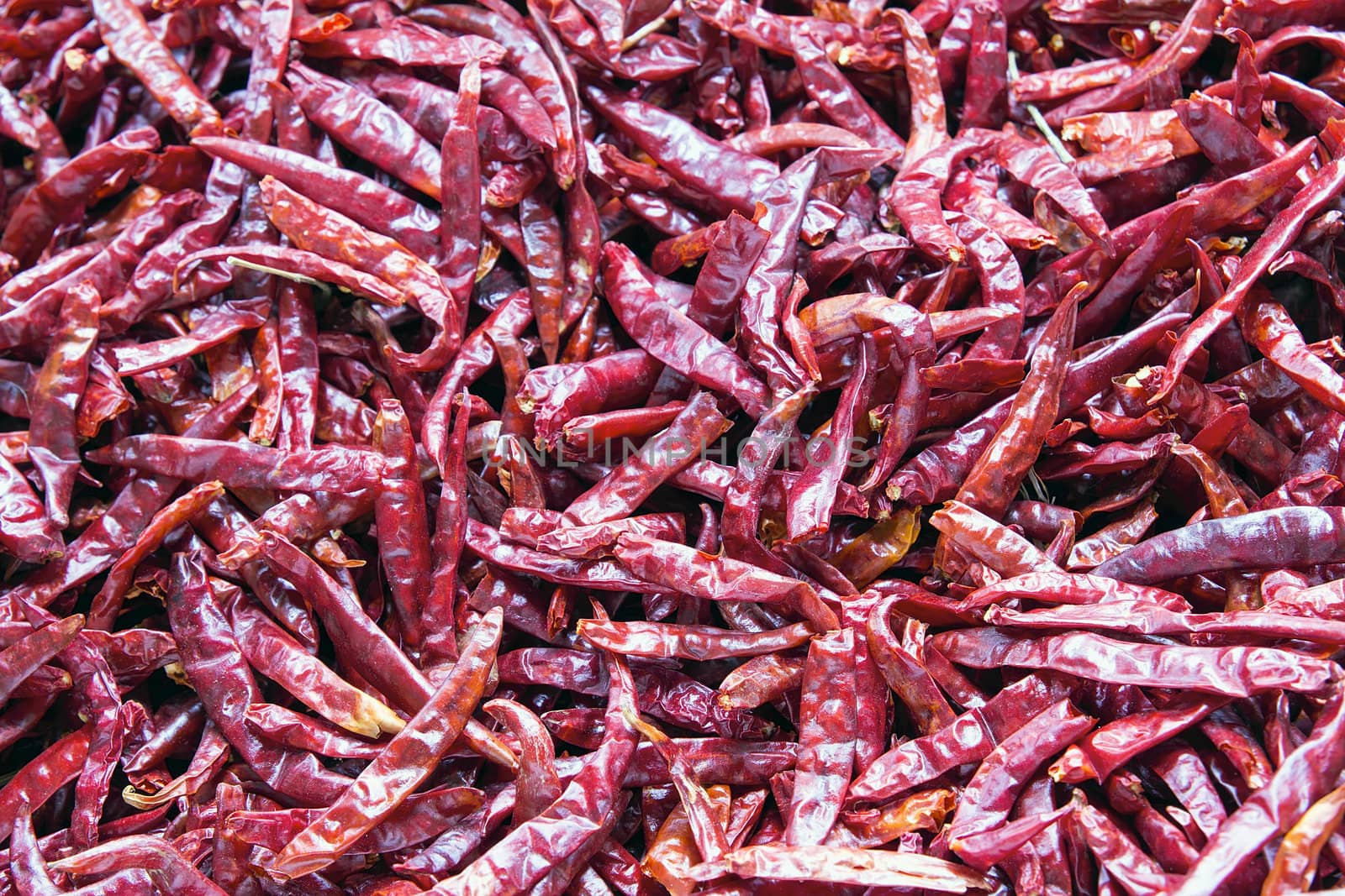 Dried Red Chili Peppers in Southeast Asia Wet Market Background
