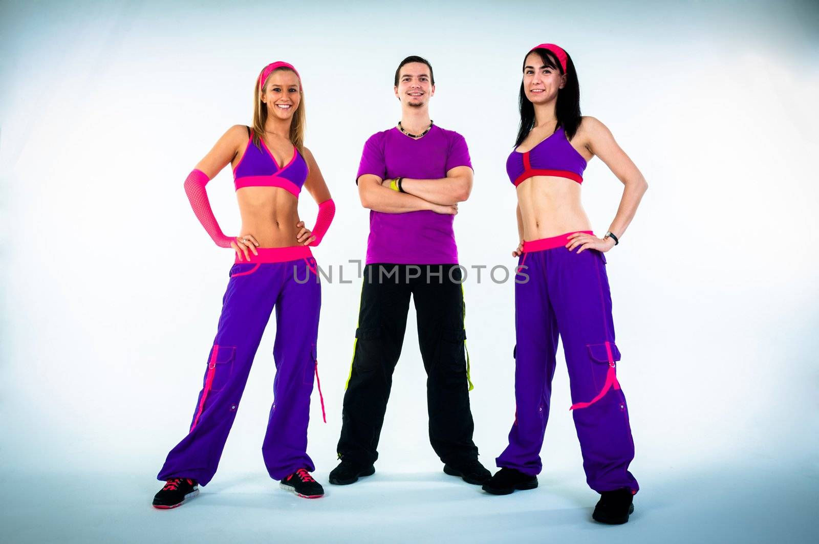A group of dance instructors on isolated white background