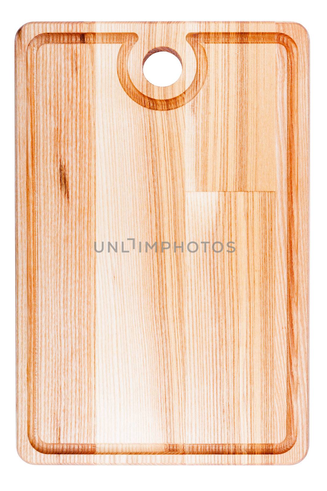 Wooden cutting with rounded edges isolated on white background